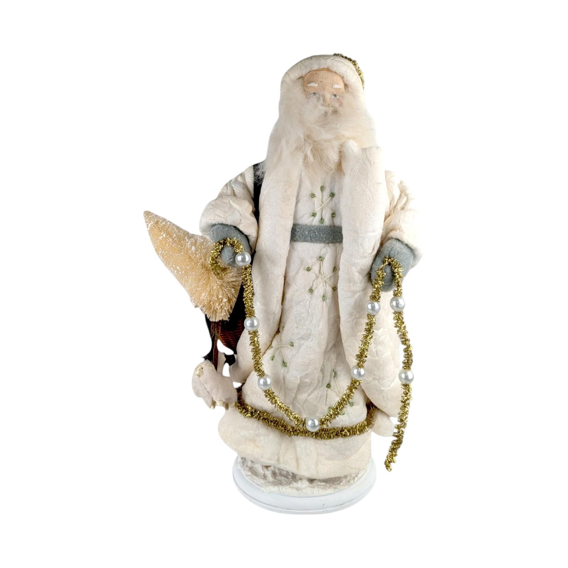Vintage White Santa with Lambs Figure, 16.5" Cream Santa Claus Figurine, Holiday Decor, Christmas Gift, Mantel Display, Vintage Christmas
