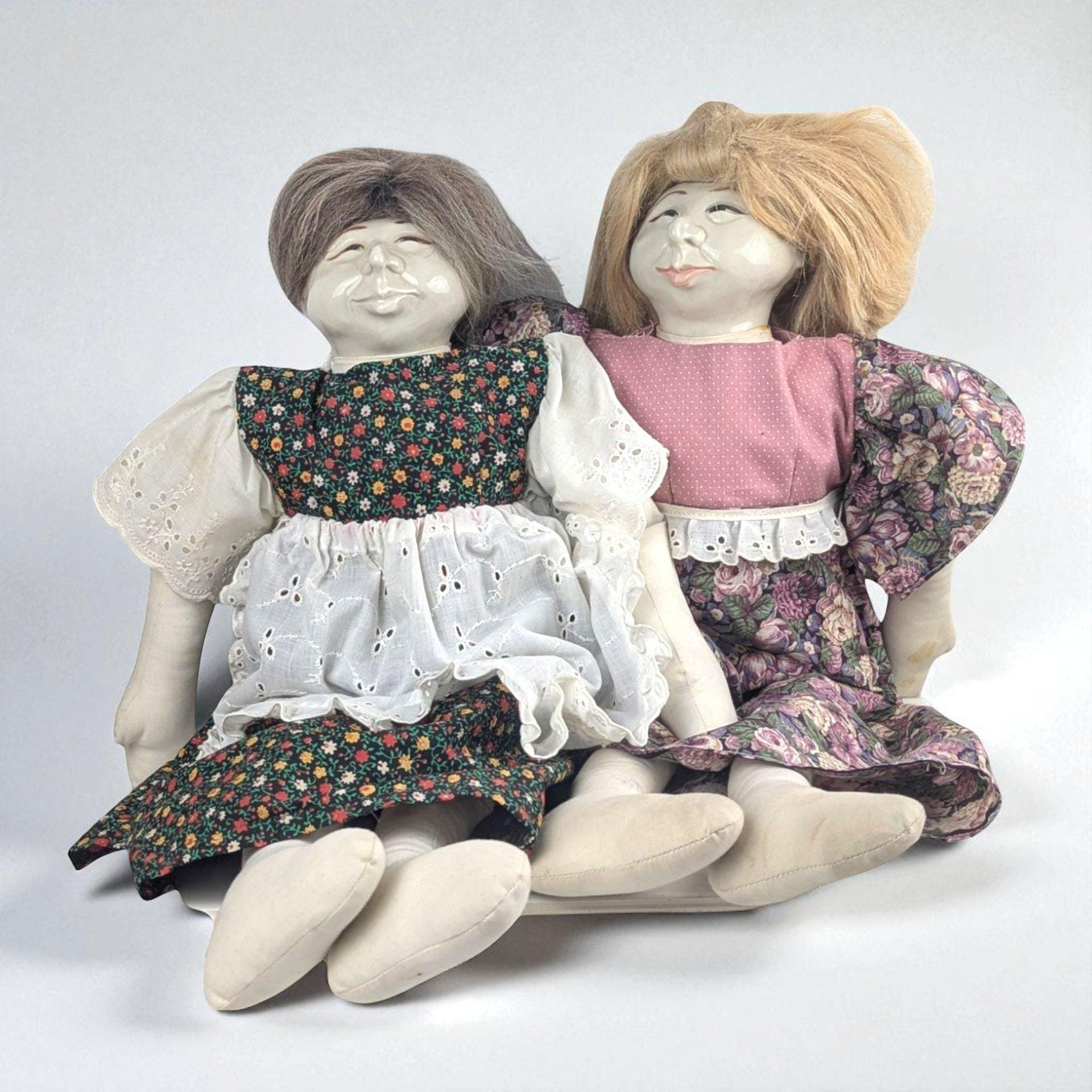 1970s Barbara Lorin Folk Art Doll Pair