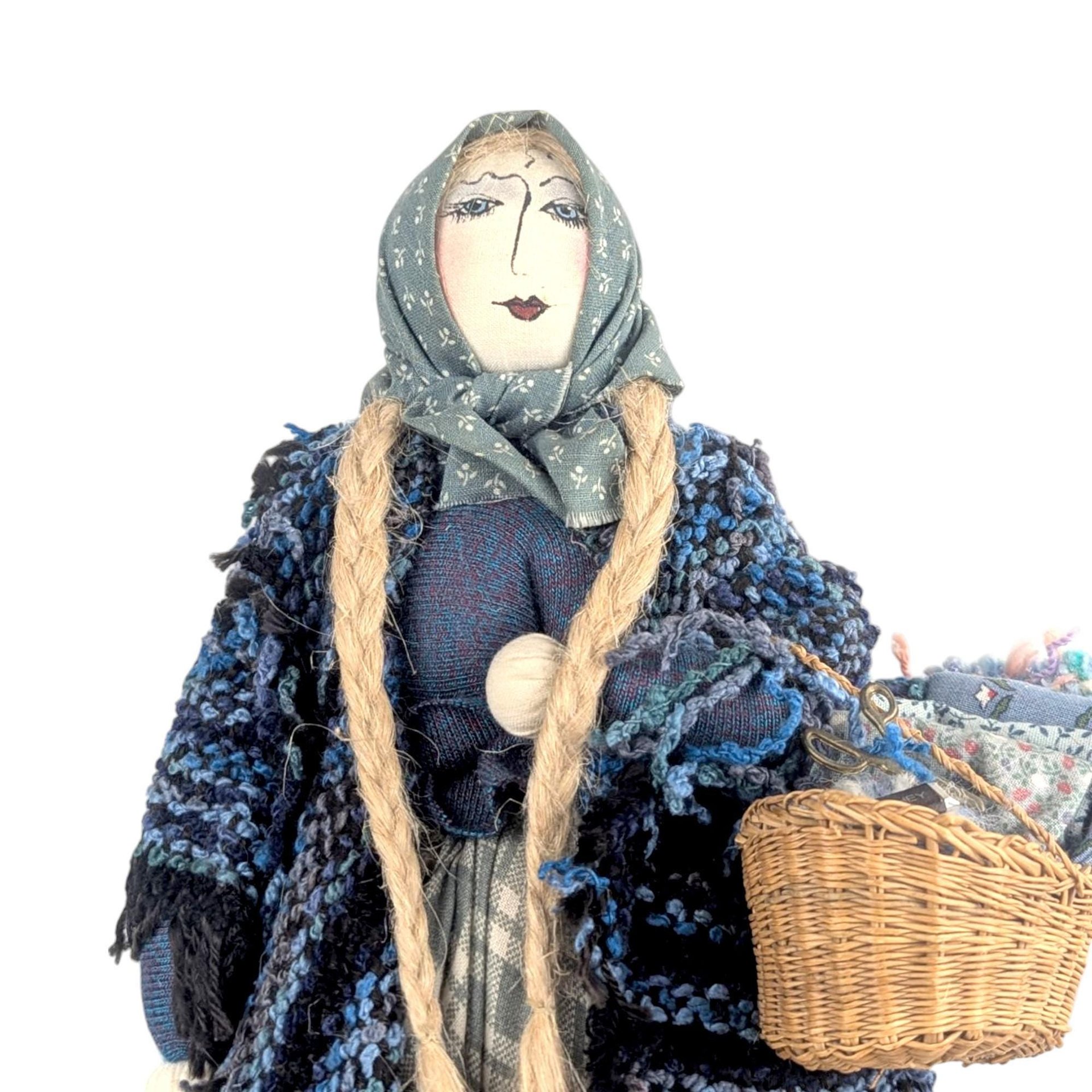 Gretchen Lima Folk Art Doll: Signed Vintage Textile Doll, 1989