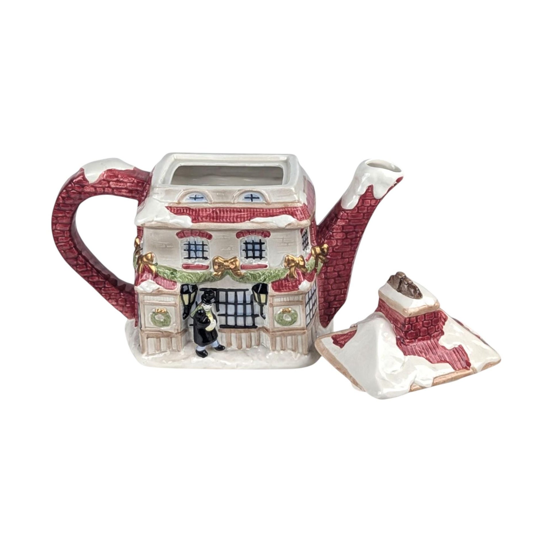 1997 Fitz and Floyd Dickens Ceramic Teapot, Christmas Carol House with Tiny Tim, Holiday Tea Service, Decorative Collectible Teapot