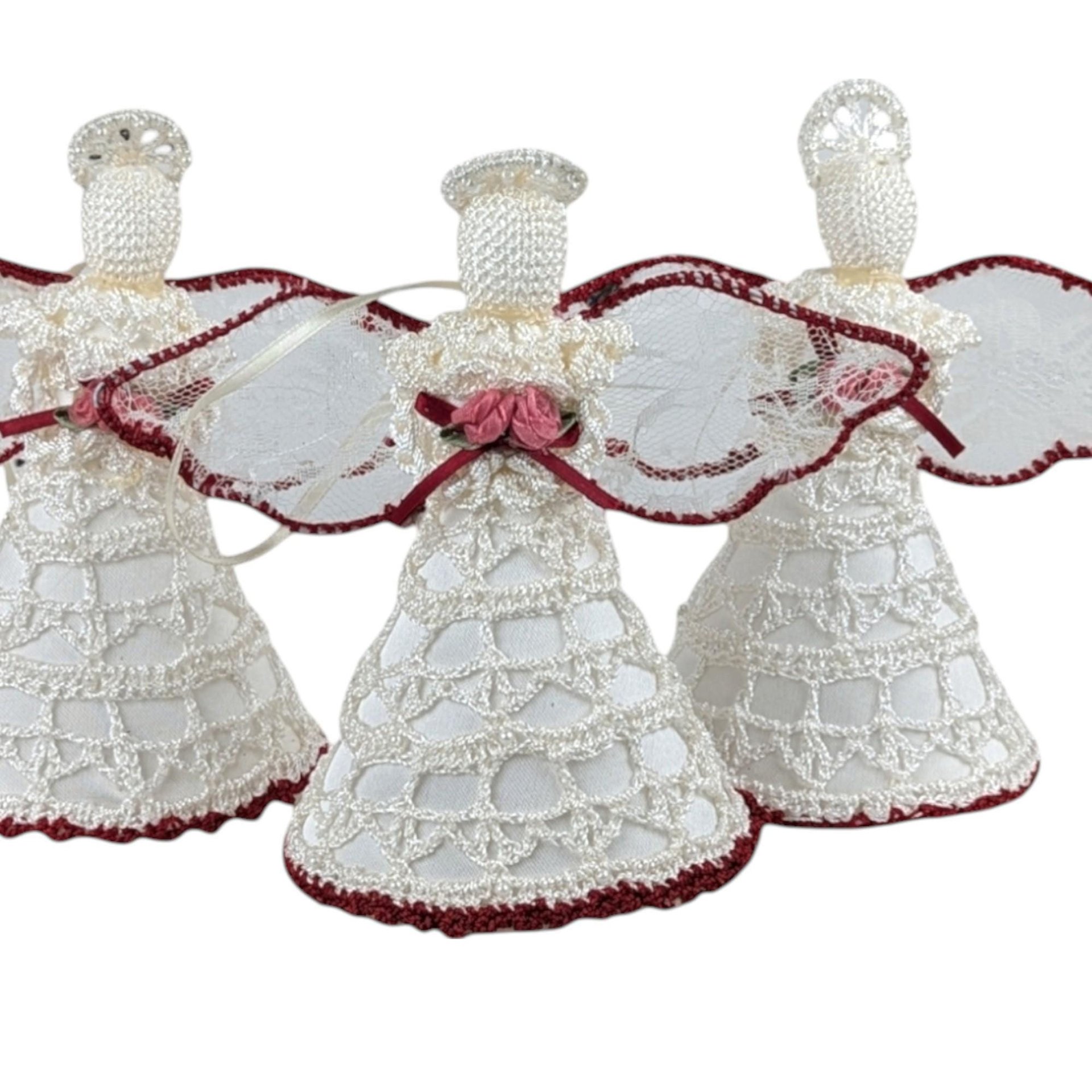 Vintage Handmade Crochet Angels: Set of 3 Christmas Holiday Ornaments