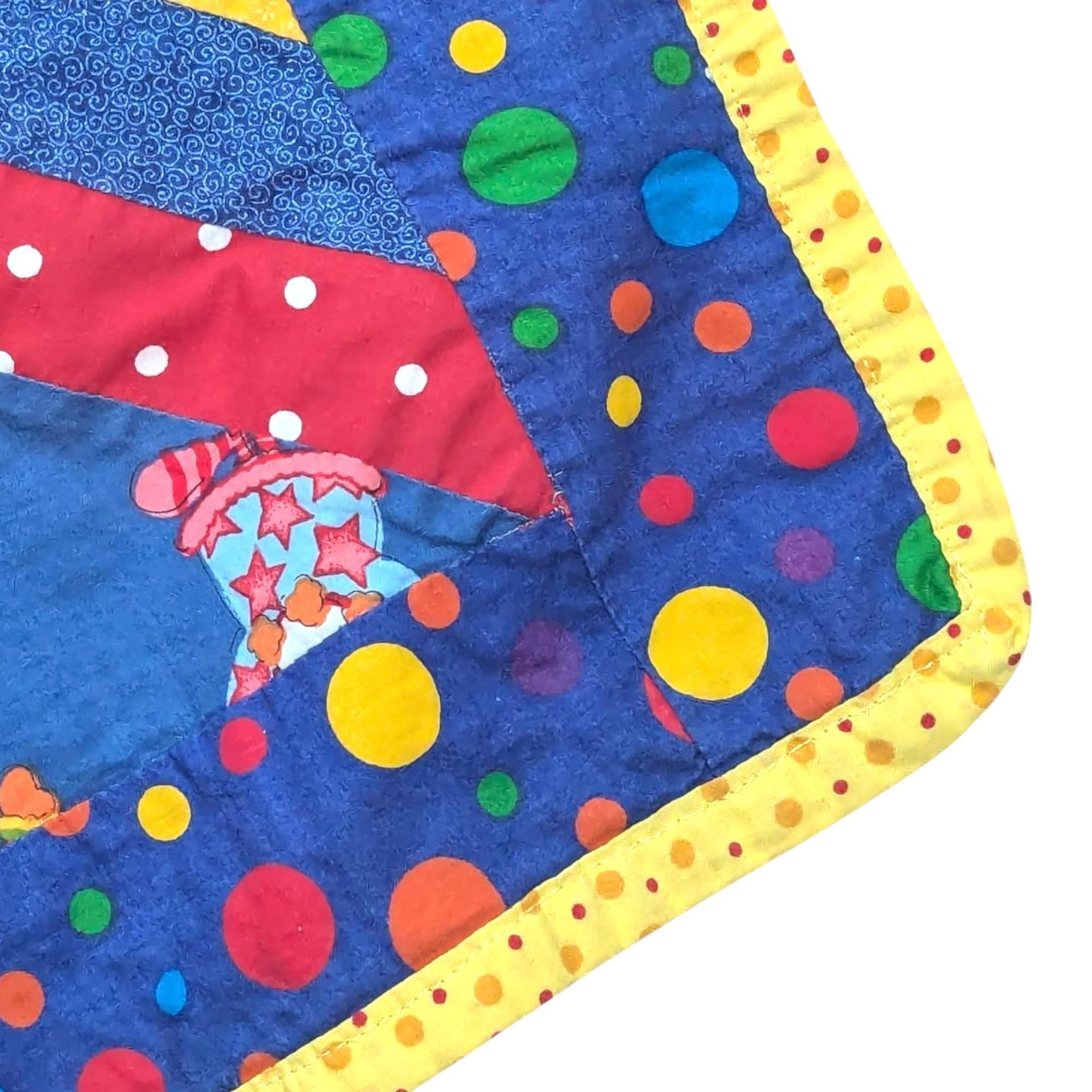 Handmade Clown Baby Quilt: Vintage 80s Nursery Decor