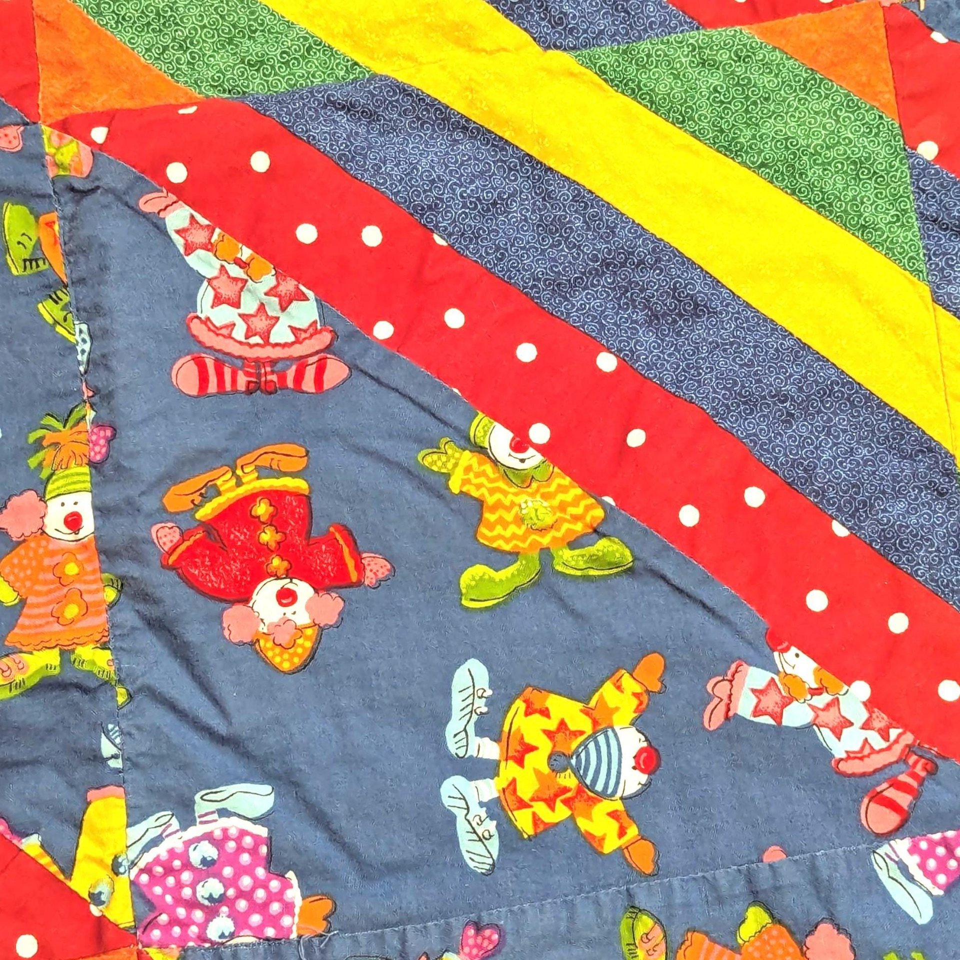 Handmade Clown Baby Quilt: Vintage 80s Nursery Decor