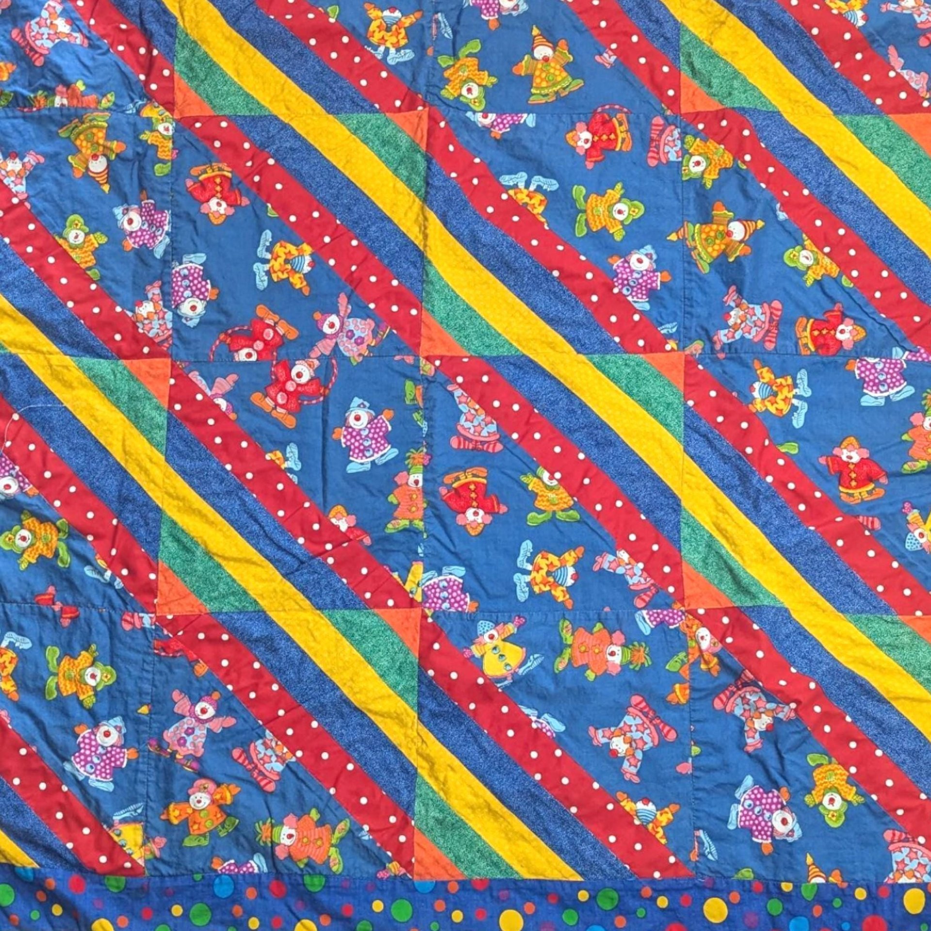 Handmade Clown Baby Quilt: Vintage 80s Nursery Decor