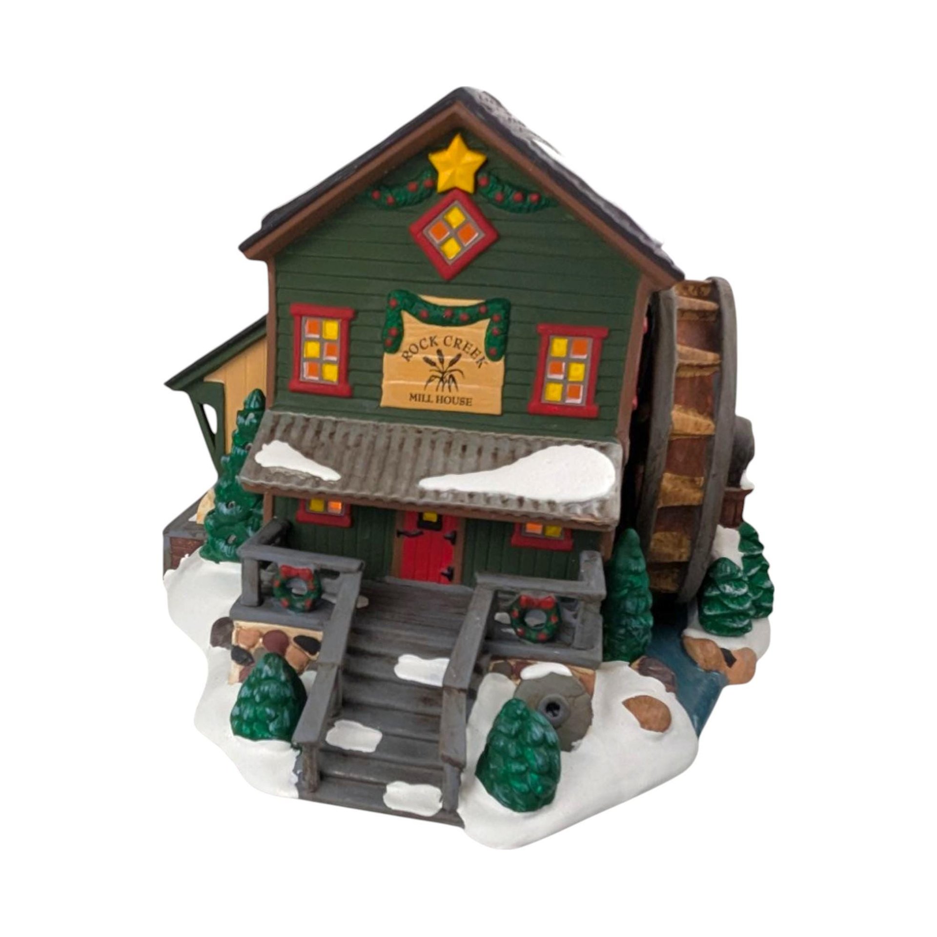 1998 Dept 56 Rock Creek Mill House, Ceramic Village Building, Handpainted Christmas Decor, Lighted Holiday House, Collectible Village Piece