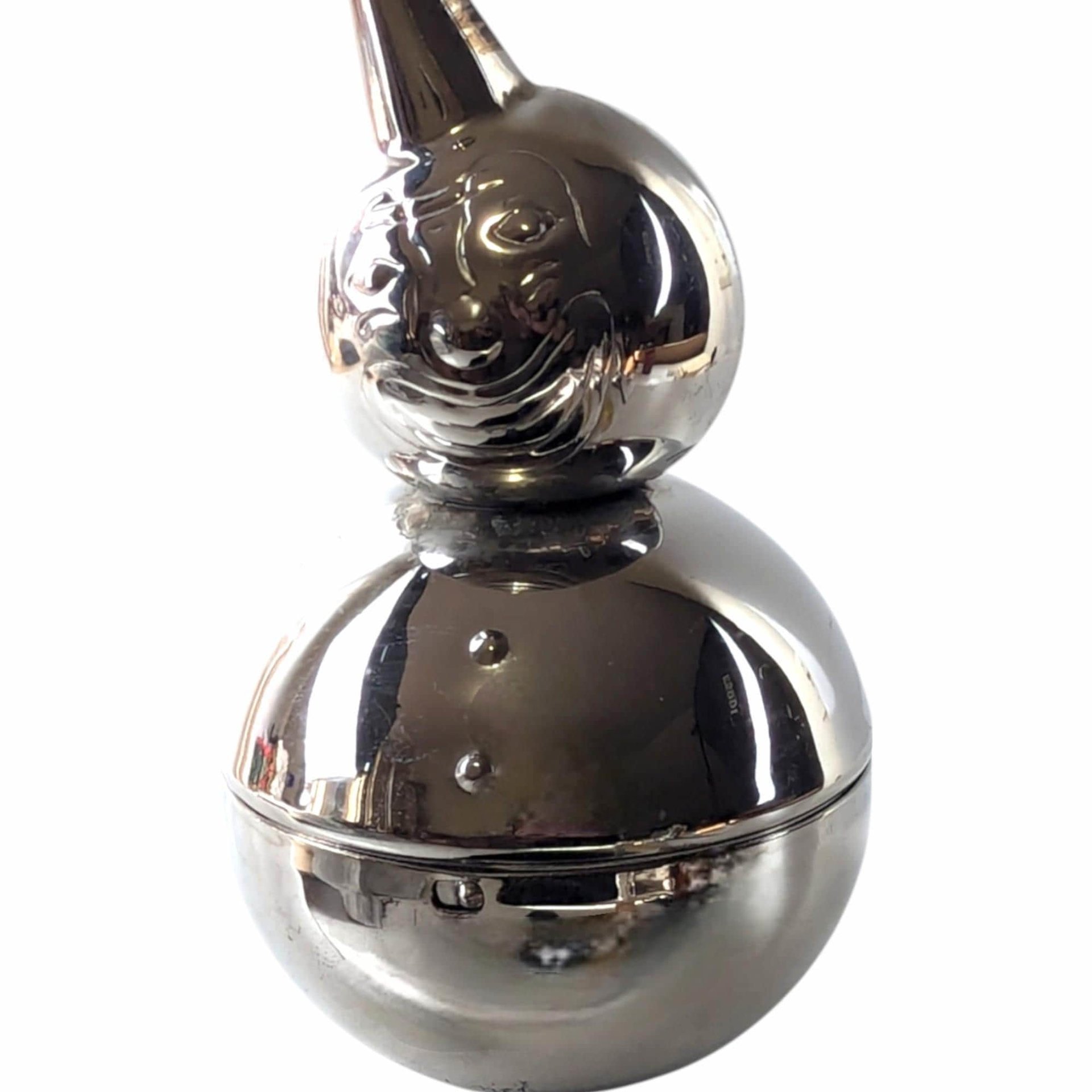 Vintage Raimond Roly Poly Clown Bank: Silver Metal Figural Toy