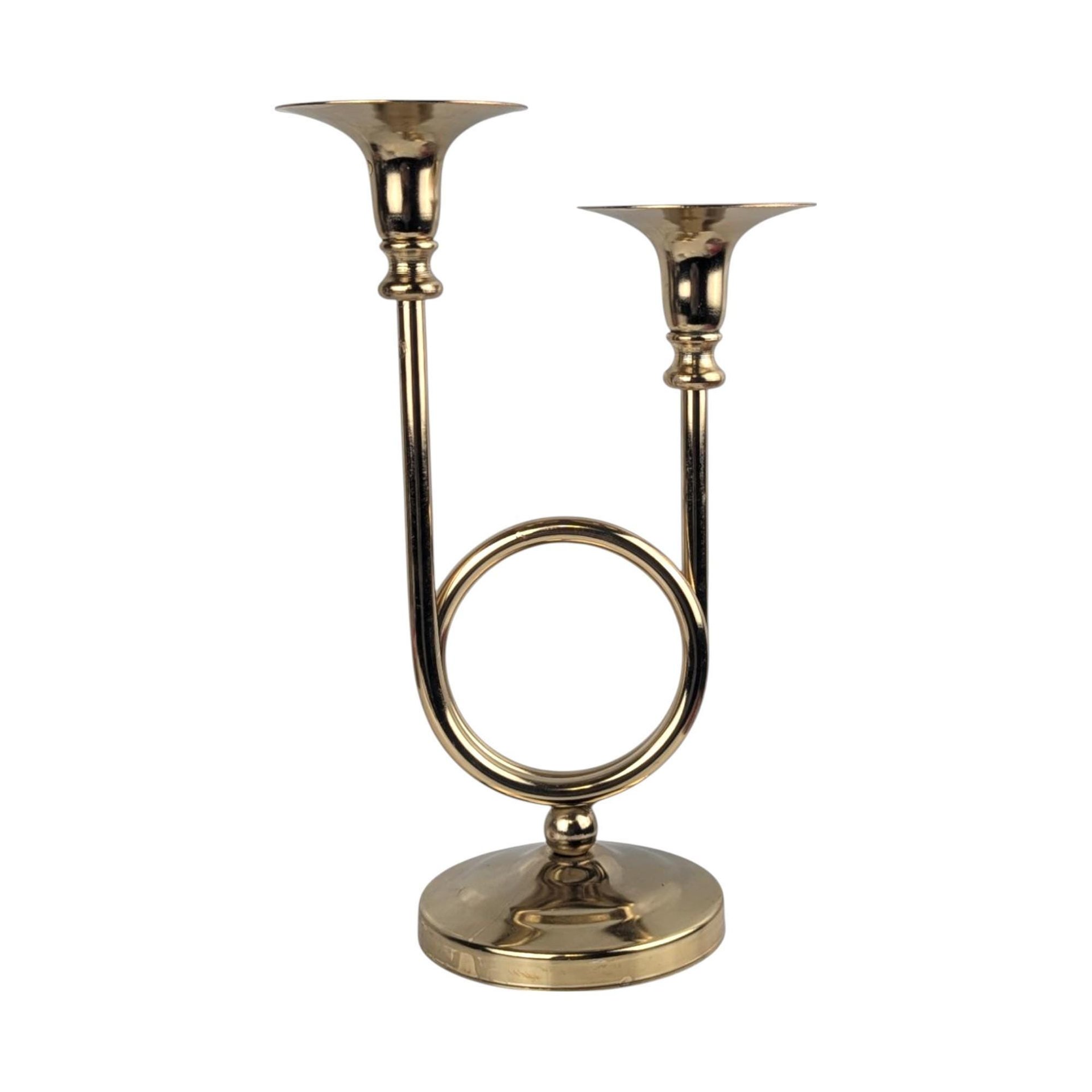 Vintage Brass Double Taper Candle Holder: Mid-Century Modern Candlestick