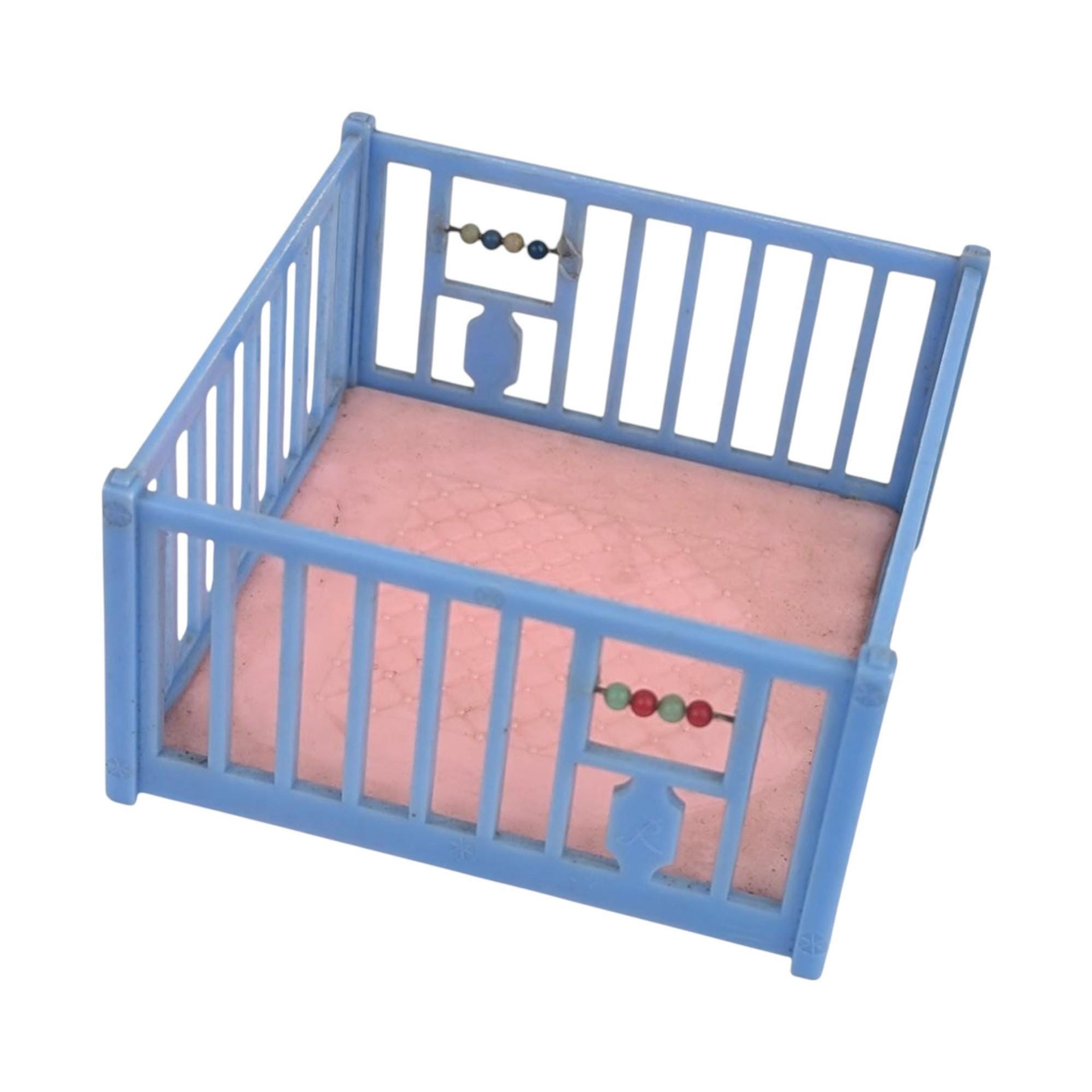 Vintage Dollhouse Nursery Set: 1950s Renwal Playpen, Wooden Cradle, Miniature Babies