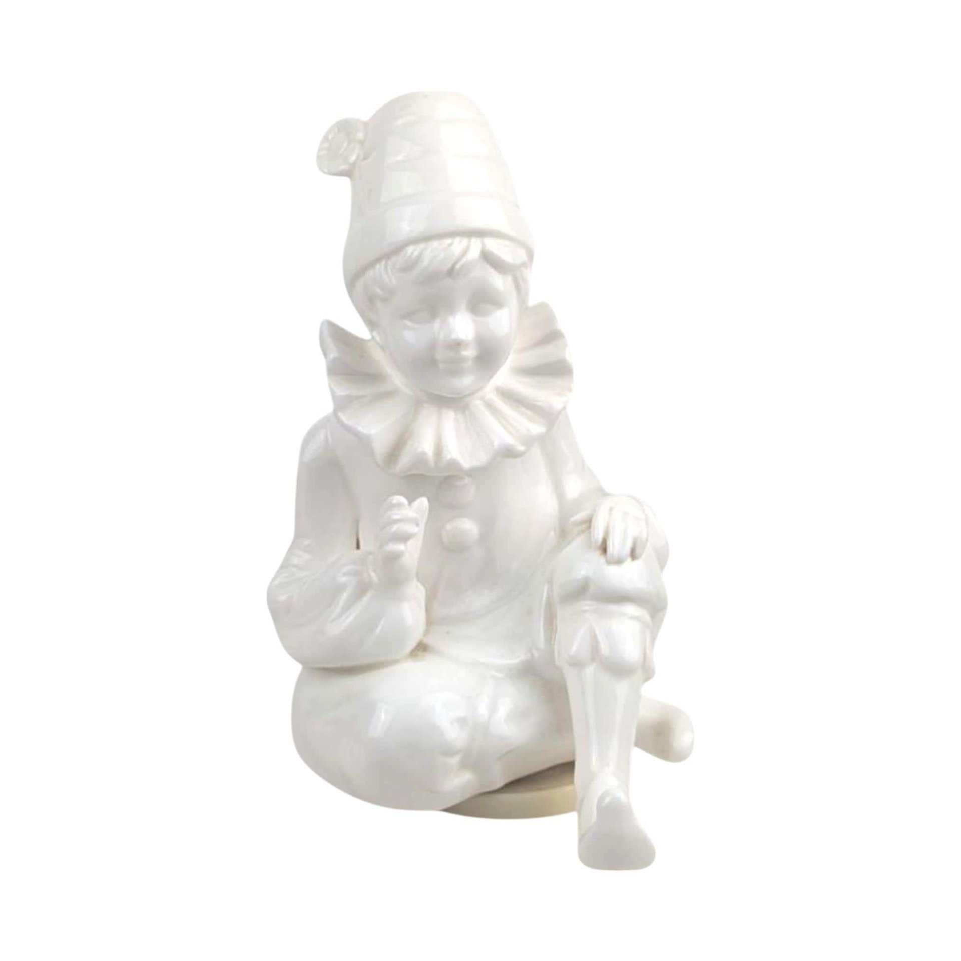 Vintage Pierrot Clown Music Box: White Ceramic Rotating Musical Statue