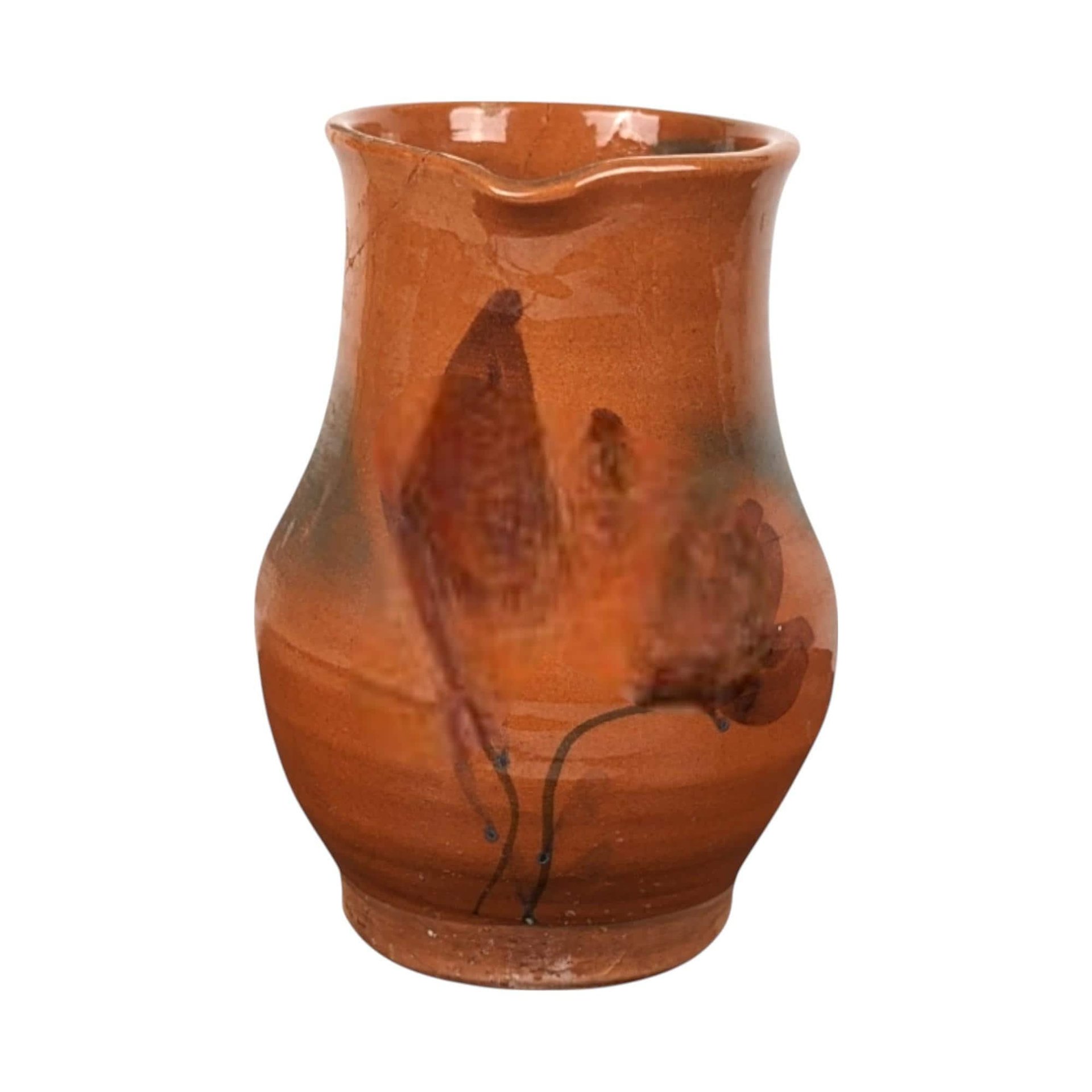 Vintage Handmade Brown Pottery Pitcher: Rustic Country Farmhouse Stoneware
