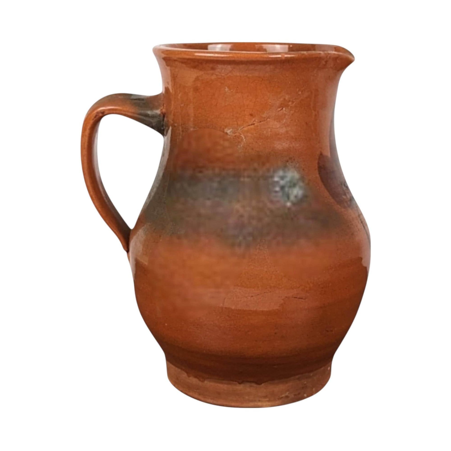 Vintage Handmade Brown Pottery Pitcher: Rustic Country Farmhouse Stoneware