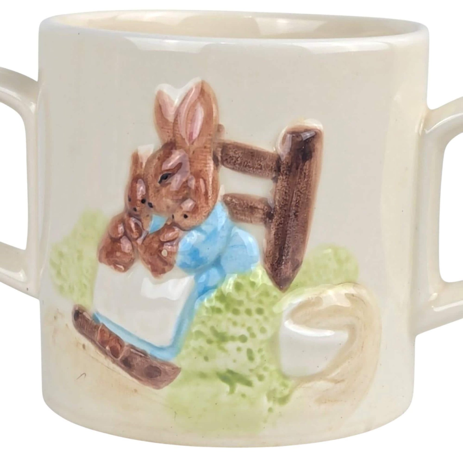 Vintage Beatrix Potter Mrs. Rabbit Ceramic Cup: 1987 Schmid Nursery Decor