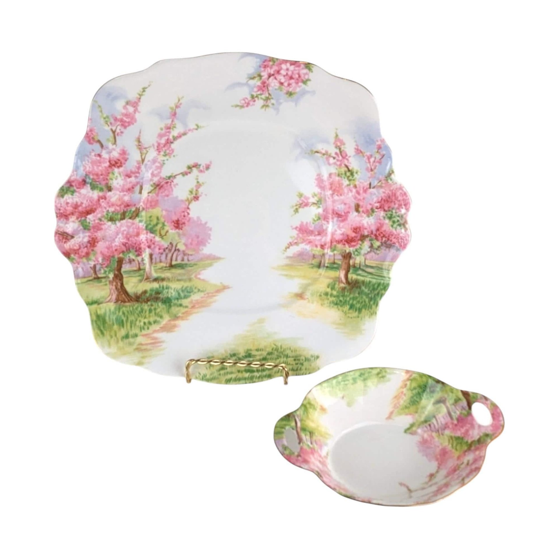 Vintage Royal Albert Cake Plate Set: Blossom Time Bone China