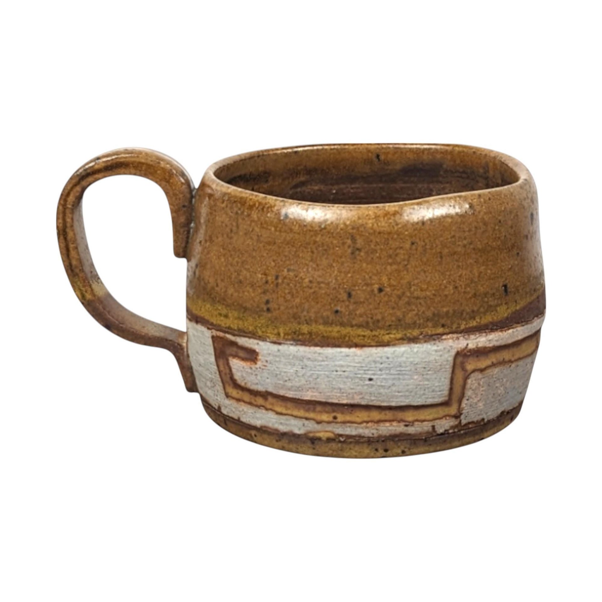 Handmade Studio Pottery Mug: Brown & White Glaze, Rustic Coffee Cup
