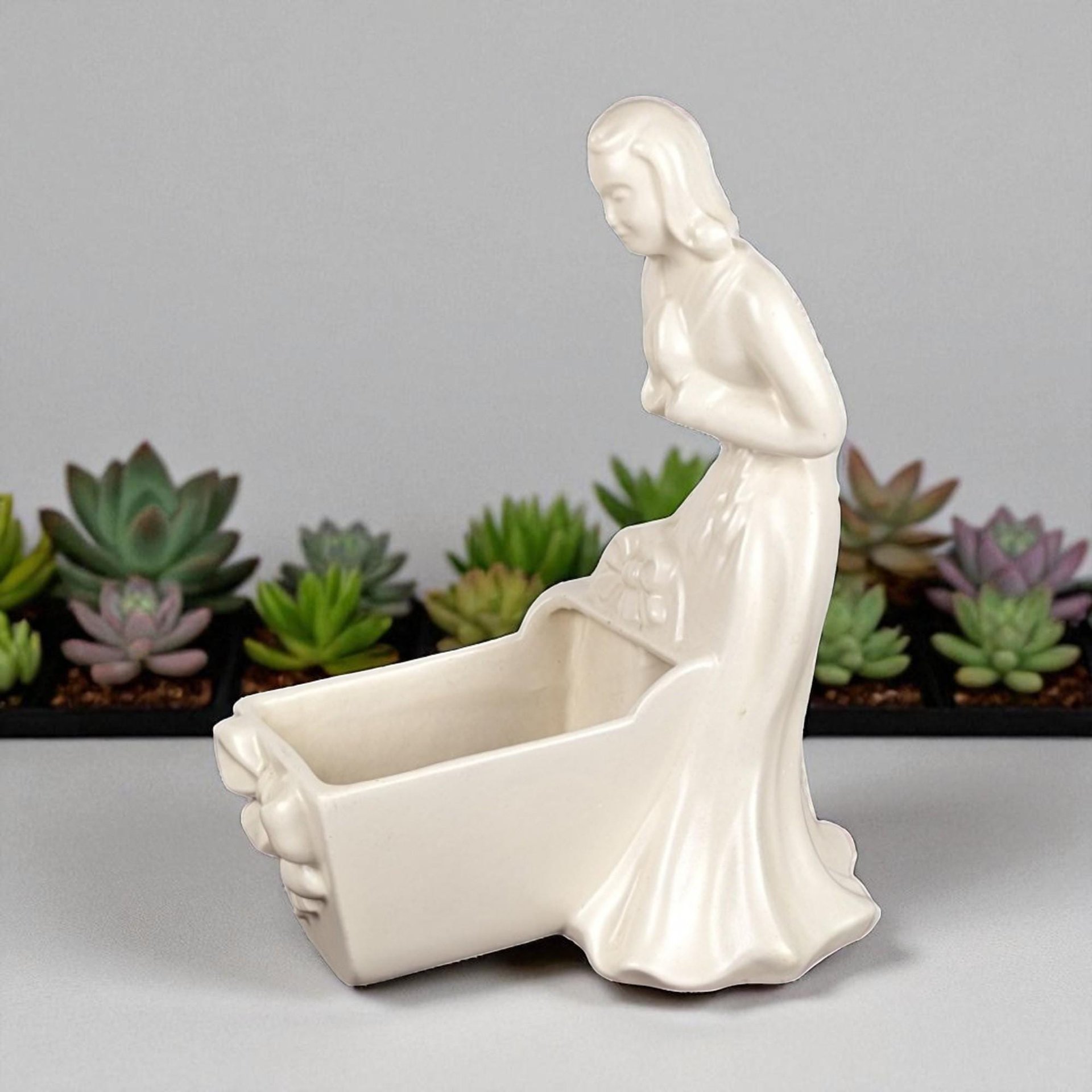 Vintage Royal Haeger Woman and Cradle Planter, White Ceramic Planter, Art Deco Planter, Mid-Century Modern Decor