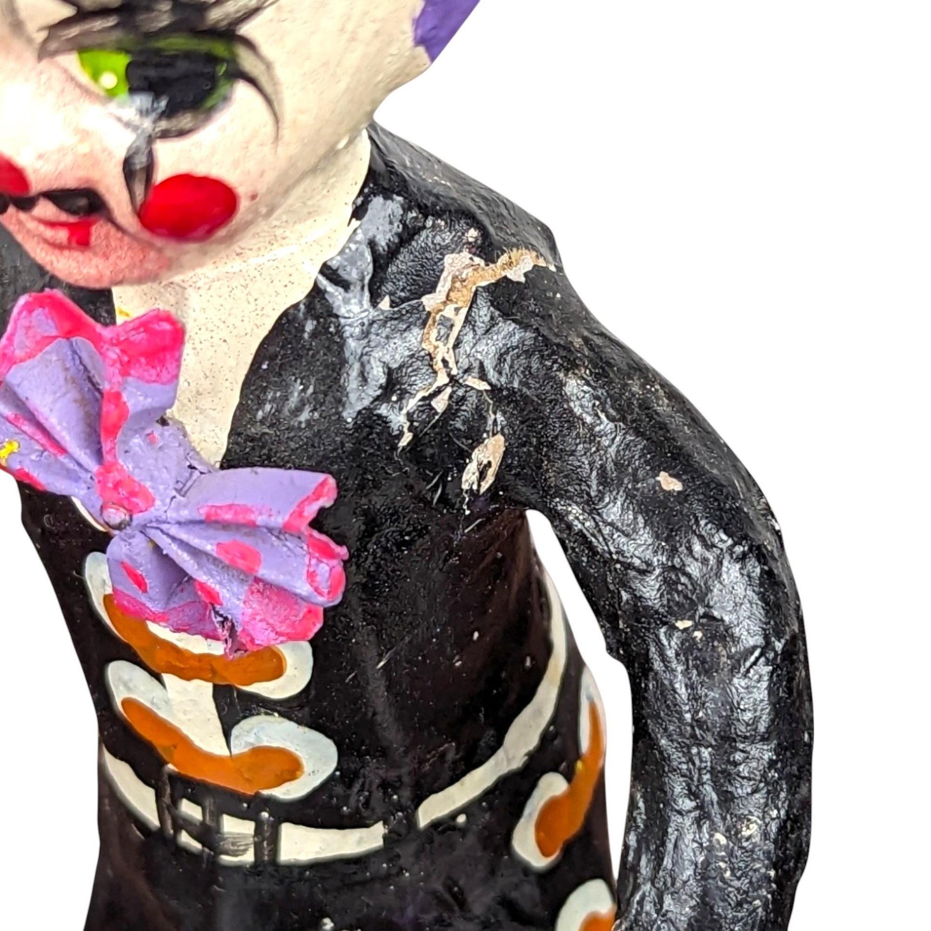 Vintage Mexican Paper Mache Clown Figurines, Musician Clowns, Folk Art, Day of the Dead Decor, Pair of Clowns