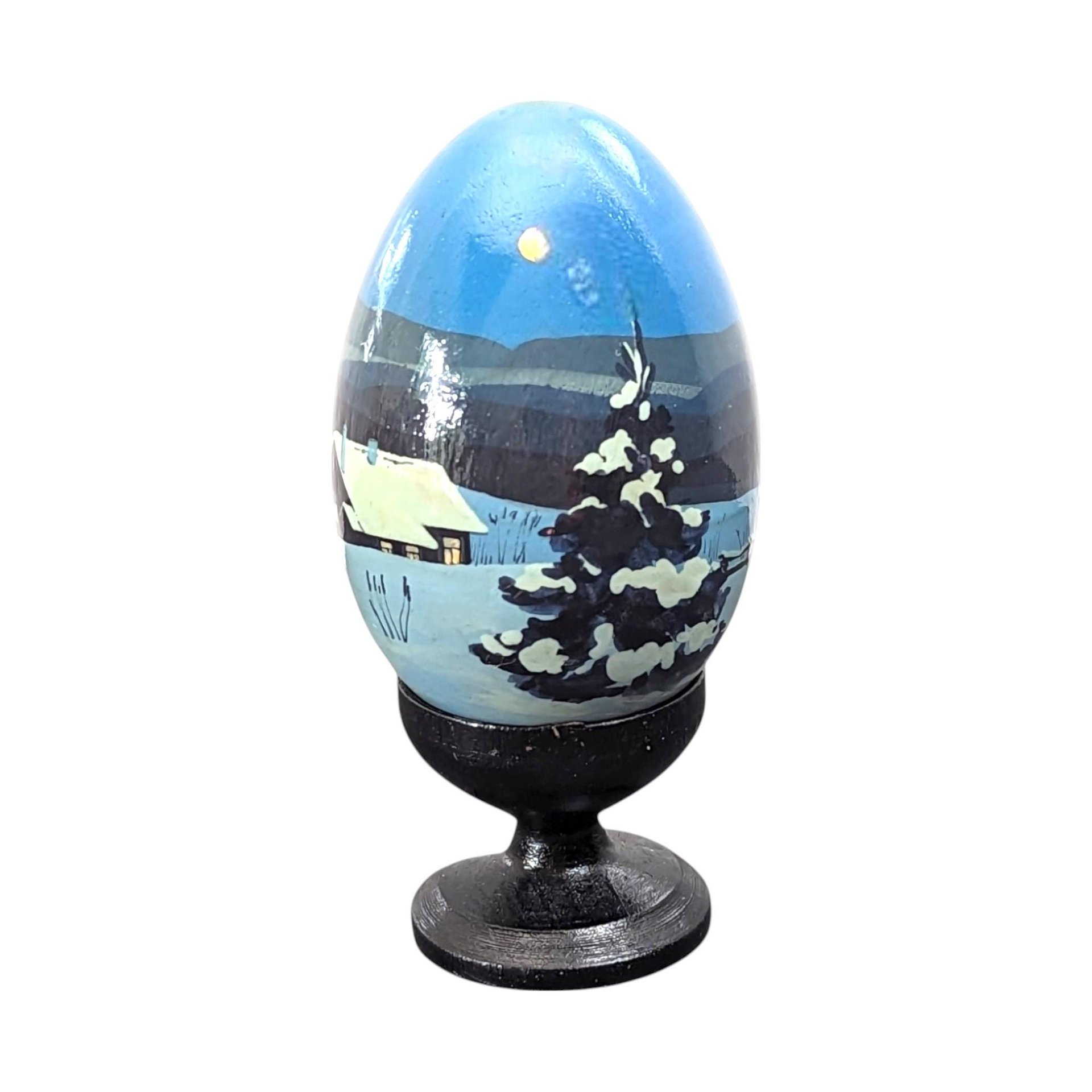 Vintage Hand-Painted Wooden Easter Eggs, Russian Folk Art Decor, Farmhouse, Church Scene, Gift for Collector