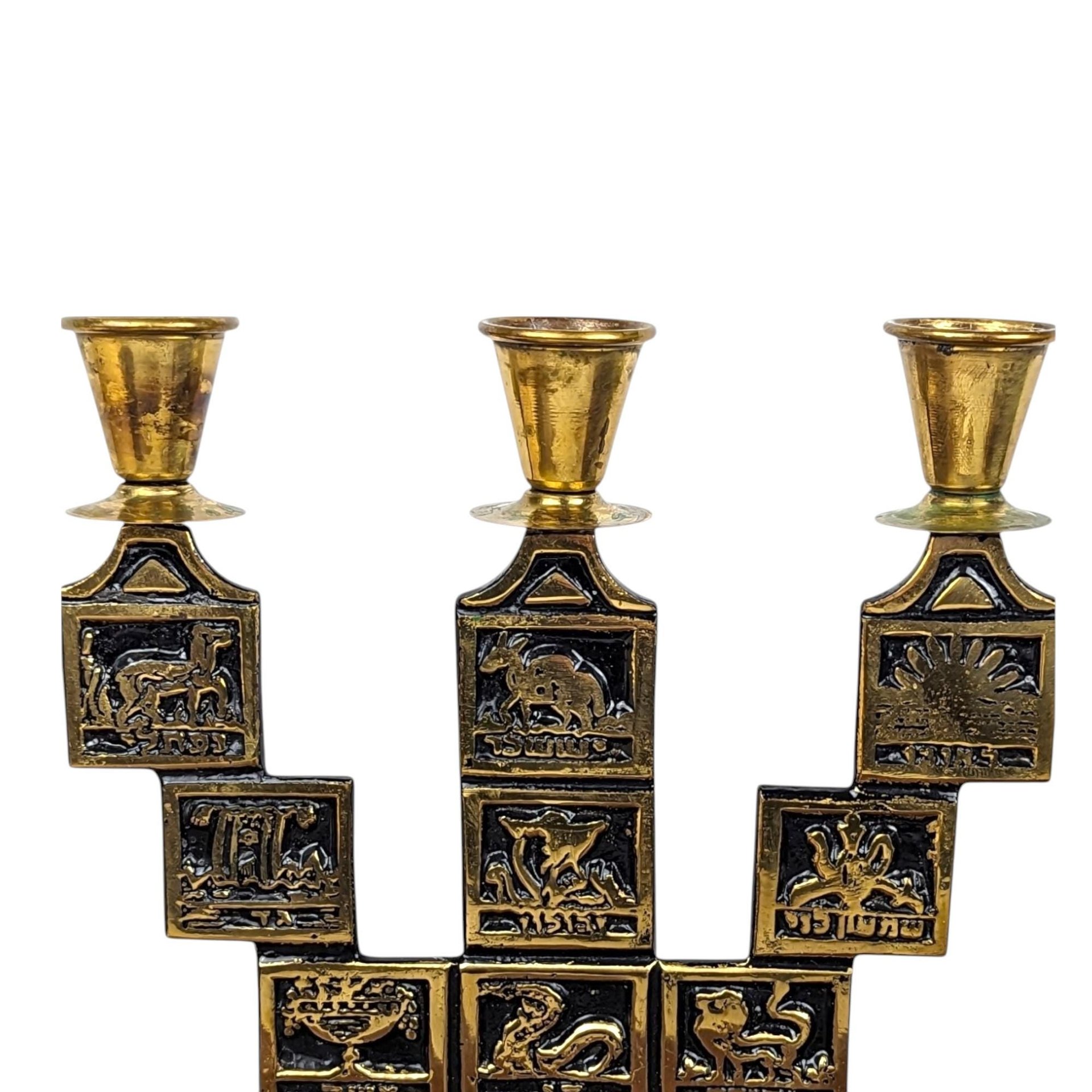 Vintage Goldtone & Black Enamel Astrological Candelabra, 3 Arm Candlestick Holder, Zodiac Candle Holder, Celestial Decor