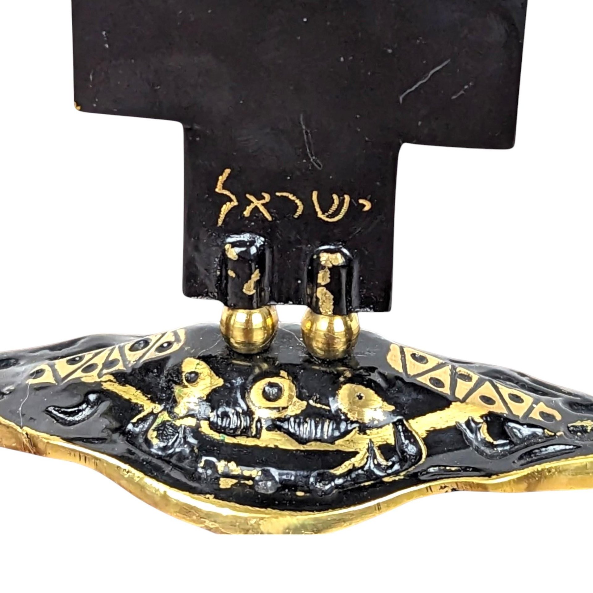 Vintage Goldtone & Black Enamel Astrological Candelabra, 3 Arm Candlestick Holder, Zodiac Candle Holder, Celestial Decor