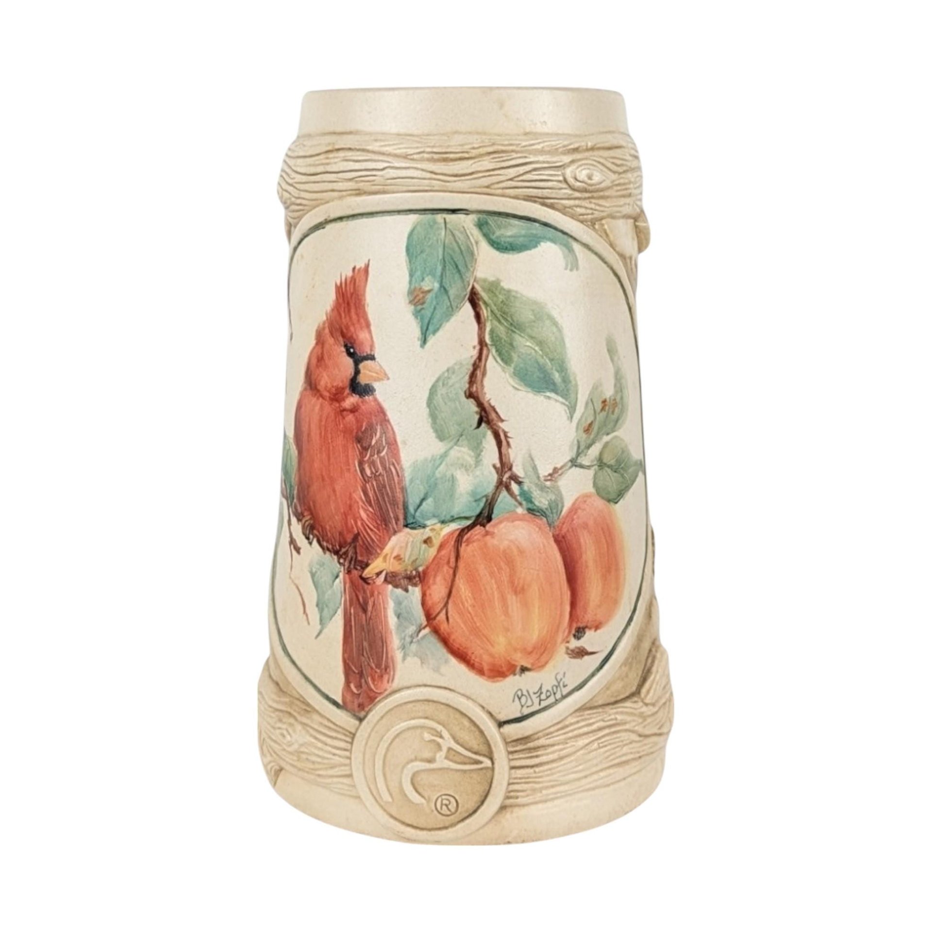 Vintage Ducks Unlimited Ceramic Stein, Cardinal and Peaches Design, Collectible Stein, Bird Lover Gift, Christmas Decor, Man Cave Decor