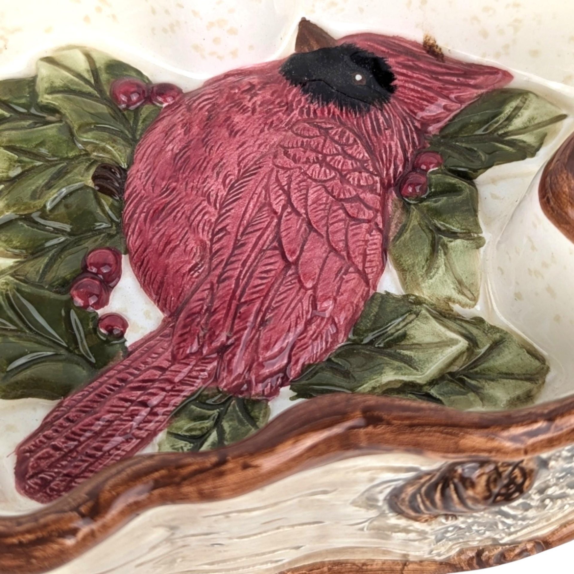 1999 St. Nicholas Square Cardinal Candy Dish, Ceramic Bird Dish, Vintage Holiday Decor, Gift for Bird Lover
