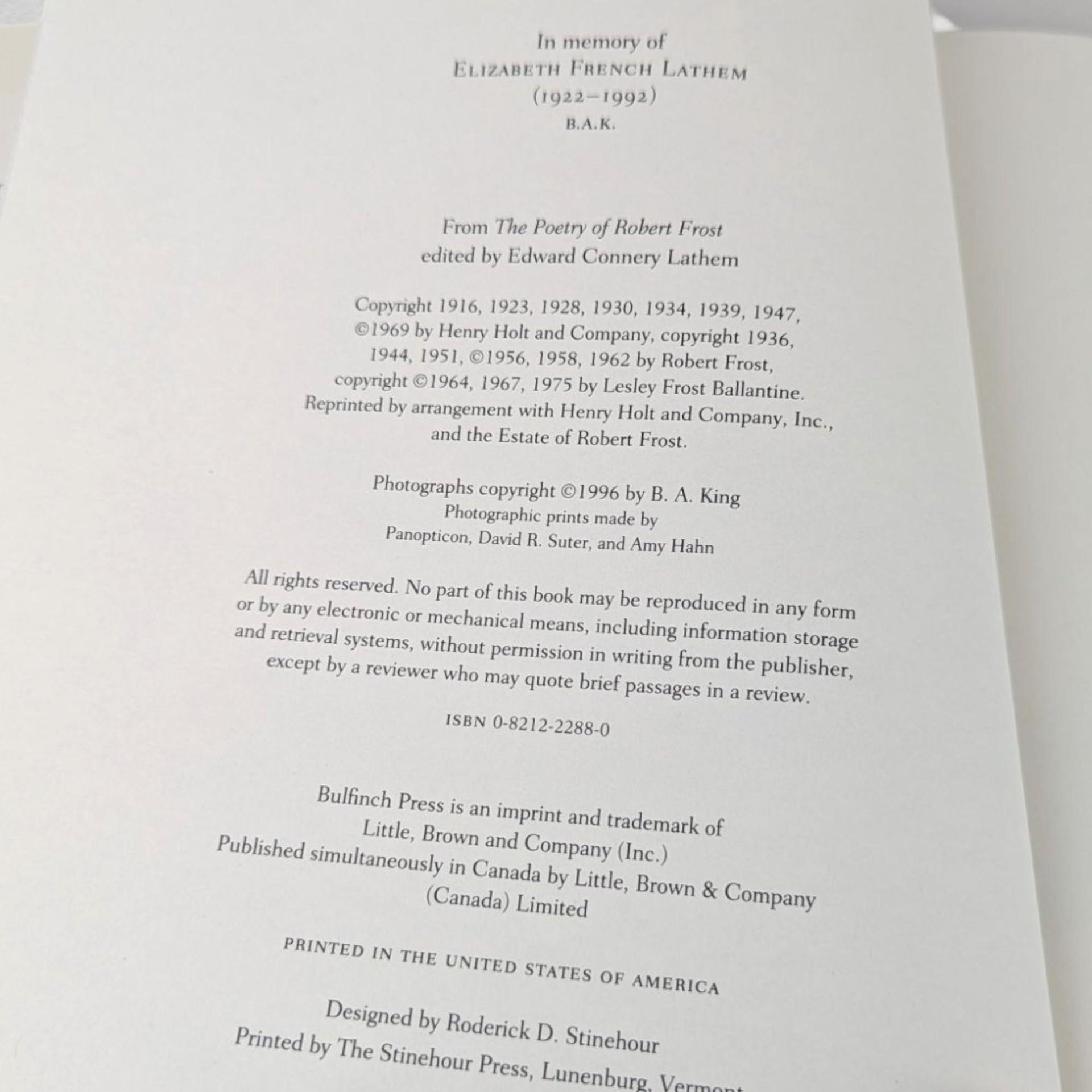 1996 Robert Frost Poetry Book, Versed in Country Things Hardcover, B.A. King Photographs, Nature Poetry Gift
