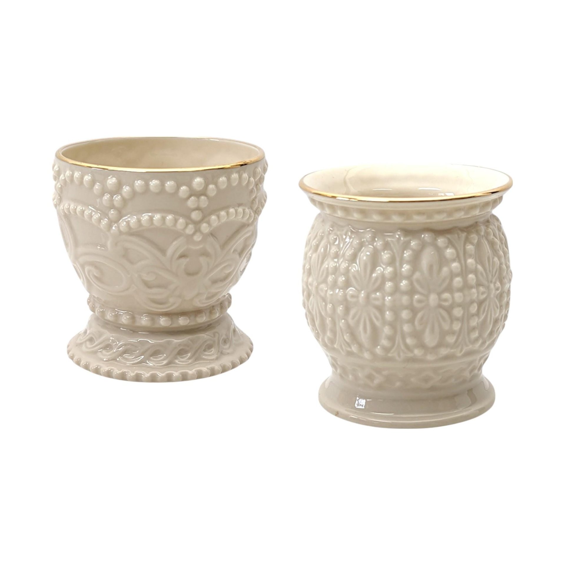 Vintage Lenox Vase Set | Rosebud Collection Cream Vases with Gold Trim | Mismatched Beaded Votive Candle Holders | 4 Piece Lot