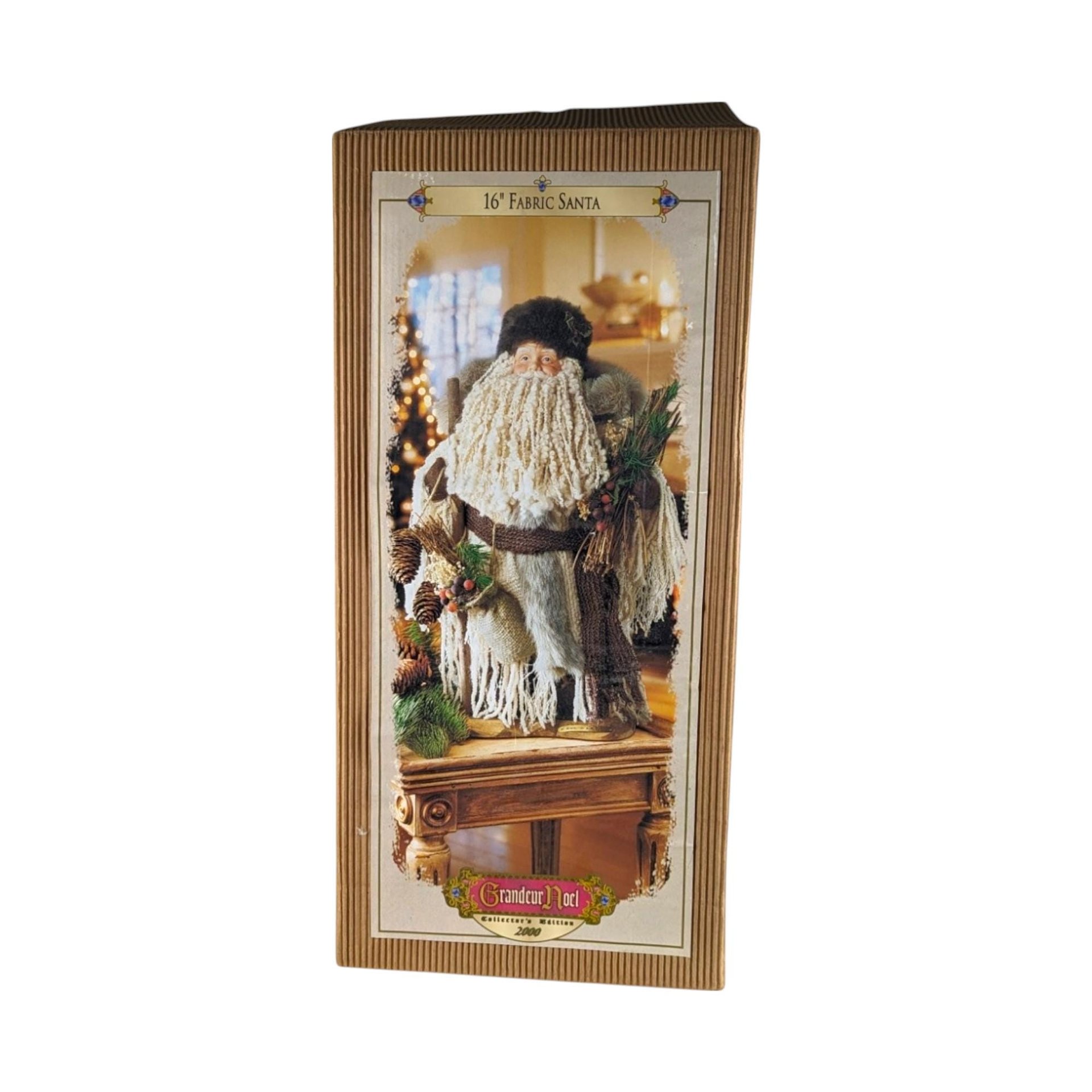 2000 Grandeur Noel 17" Fabric Santa with Box - Vintage Christmas Decor - Holiday Figurine - Collectible Santa Claus