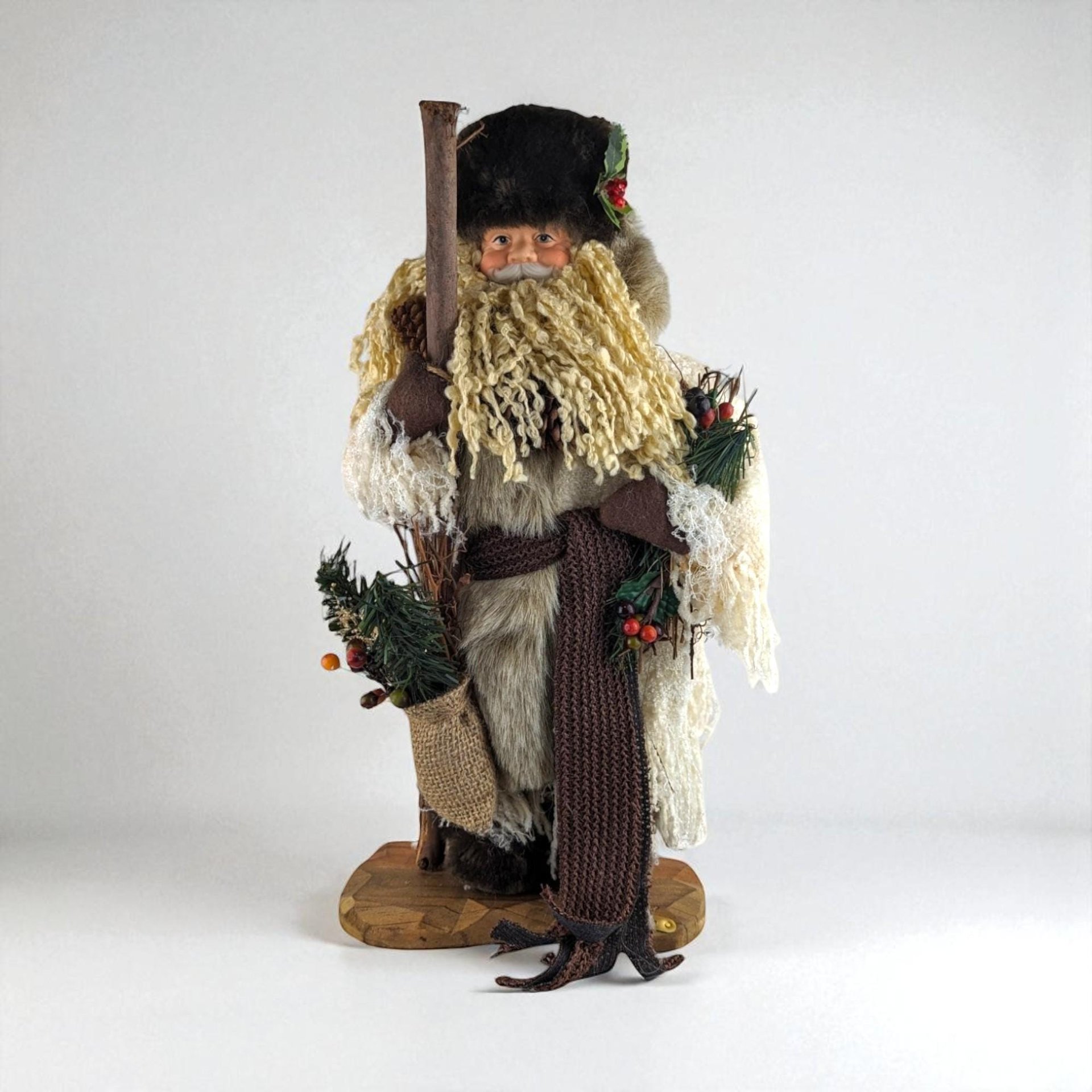 2000 Grandeur Noel 17" Fabric Santa with Box - Vintage Christmas Decor - Holiday Figurine - Collectible Santa Claus