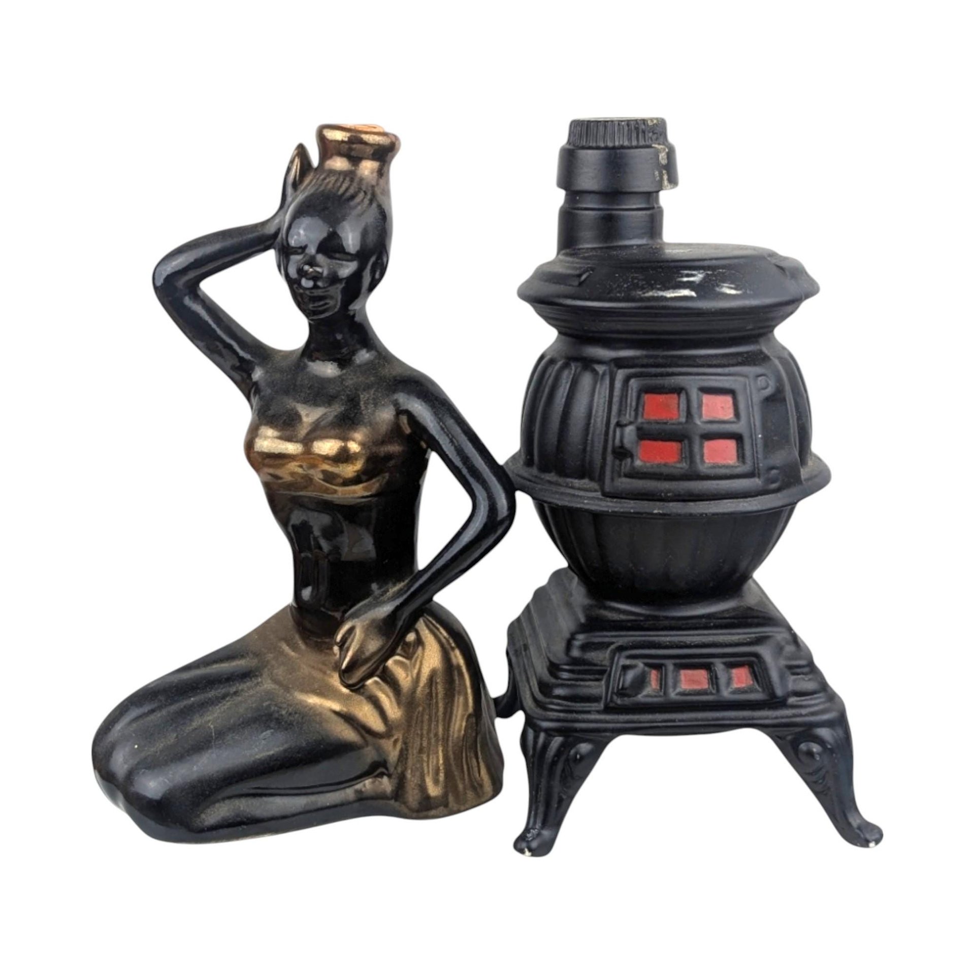 Vintage Decanter Set, 1968 Ezra Brooks Potbelly Stove & Luxardo Cherry Wine Decanter, Collectible Barware, Gift for Collectors