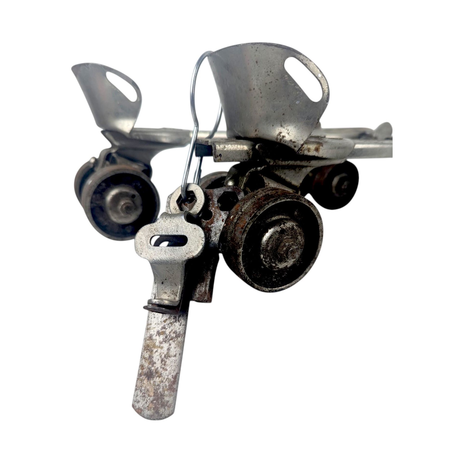 Vintage Metal Roller Skates with Key, Adjustable Sidewalk Skates with Deadnaught Wheels, Mid-Century Industrial Decor and Photo Prop