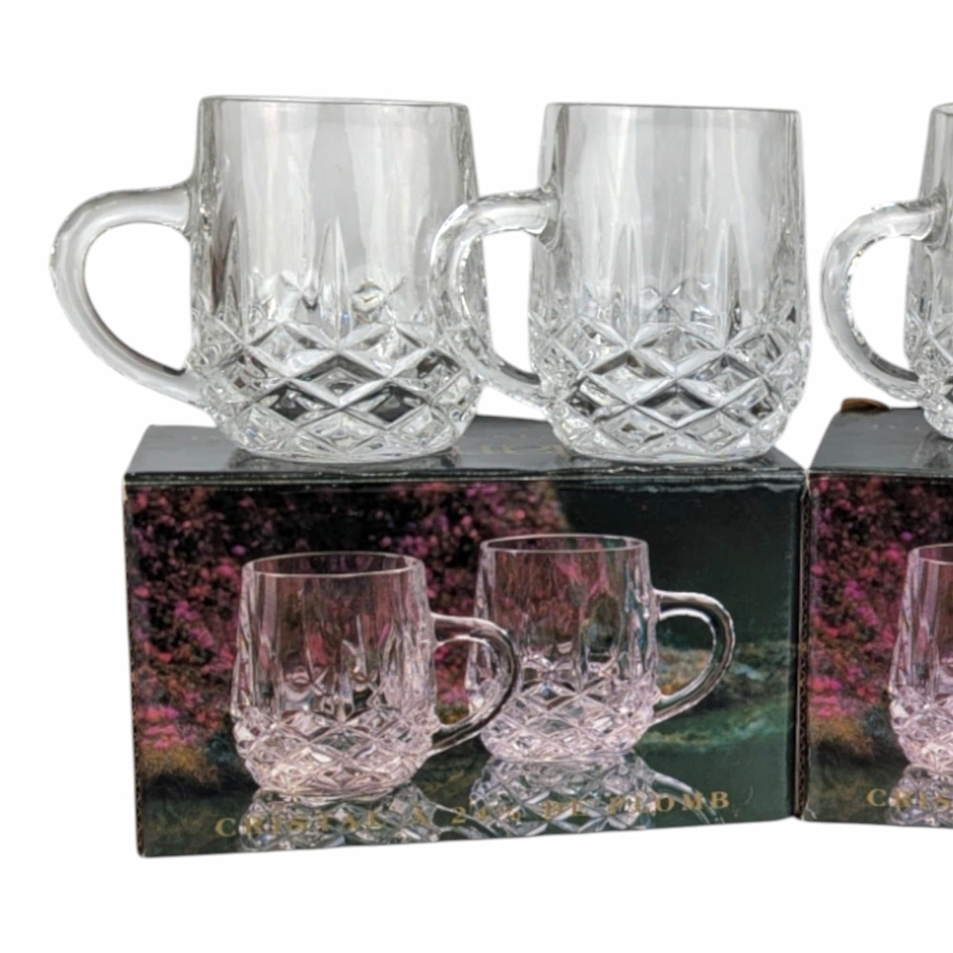 Vintage Blarney Crystal Mugs Set of 8:  Diamond Cut Kitchenware
