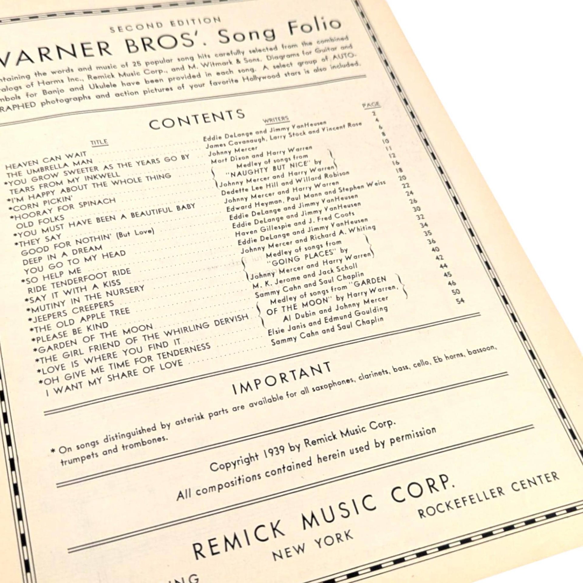 1939 Warner Bros Songbook: Golden Age Hollywood Sheet Music