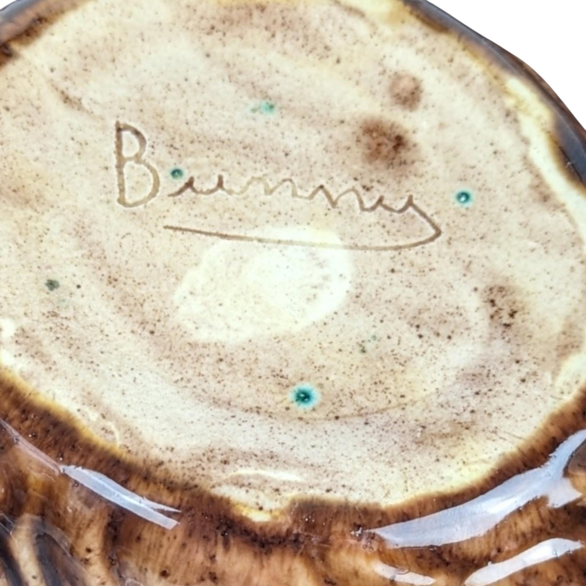 Hand Painted Walnut Trinket Box, Ceramic Walnut Bowl, Signed Bunny, Decorative Box, Unique Gift, Vintage Decor