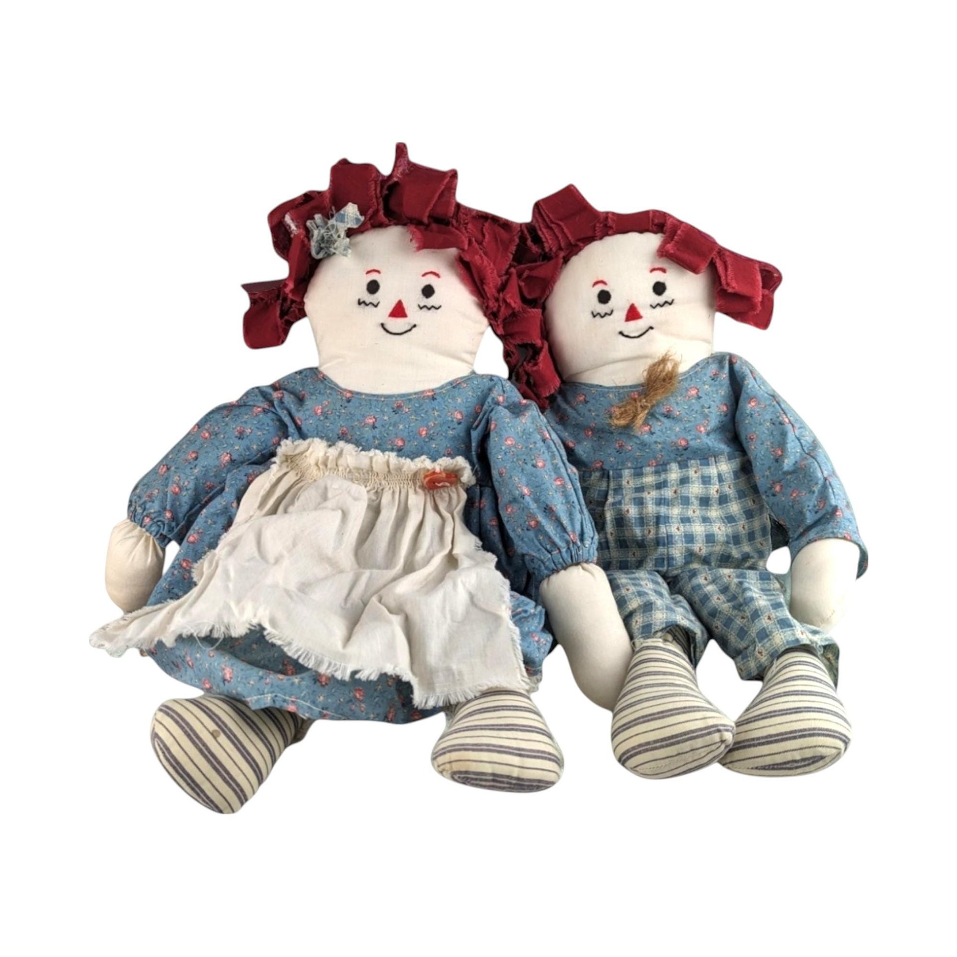 Vintage Raggedy Ann and Andy Dolls, Handmade Rag Dolls, 15 Inch Raggedy Ann, 15 Inch Raggedy Andy, Collectible Dolls, Gift for Collector