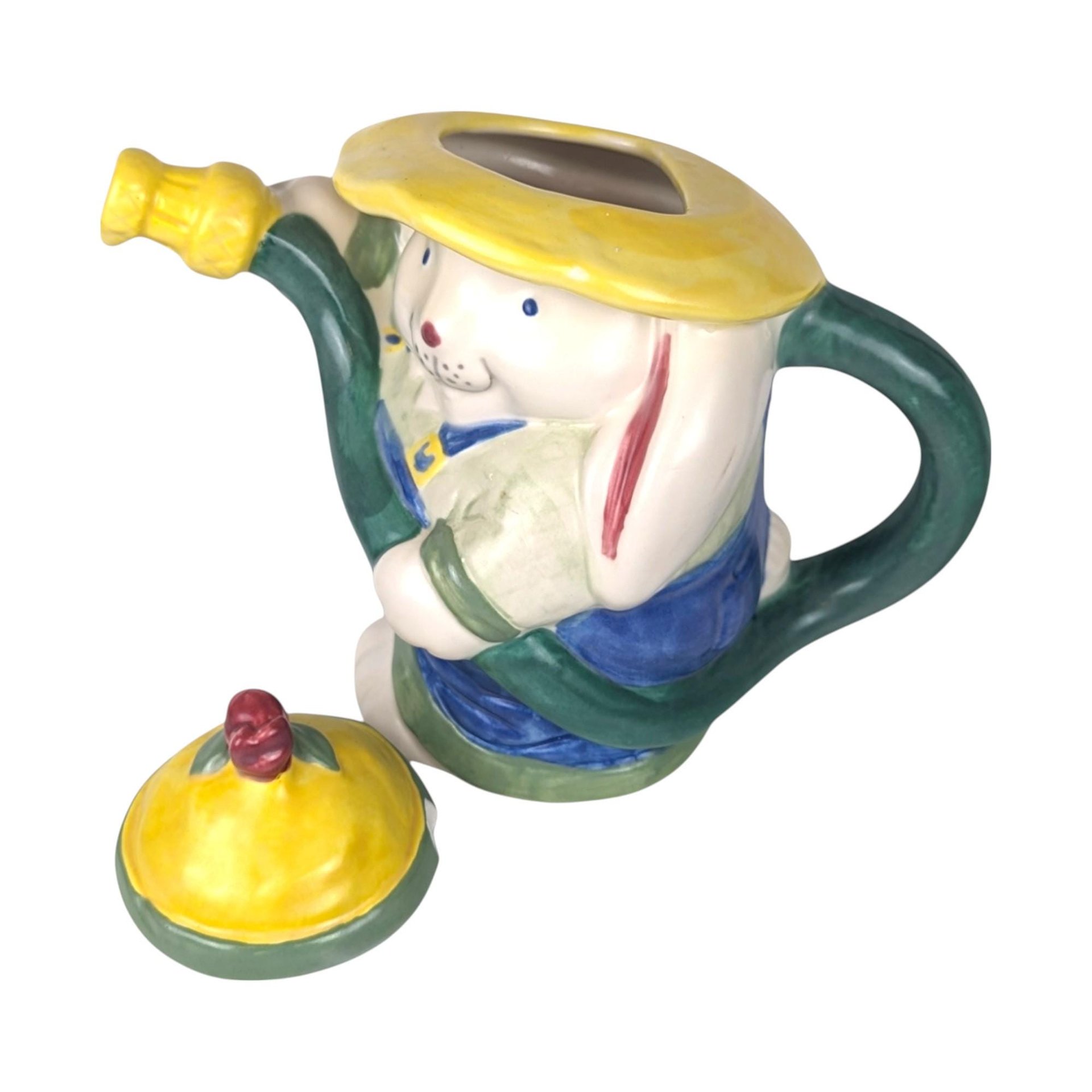 Treasure Craft Bunny with Hose Teapot, Handcrafted, Chip on Hat