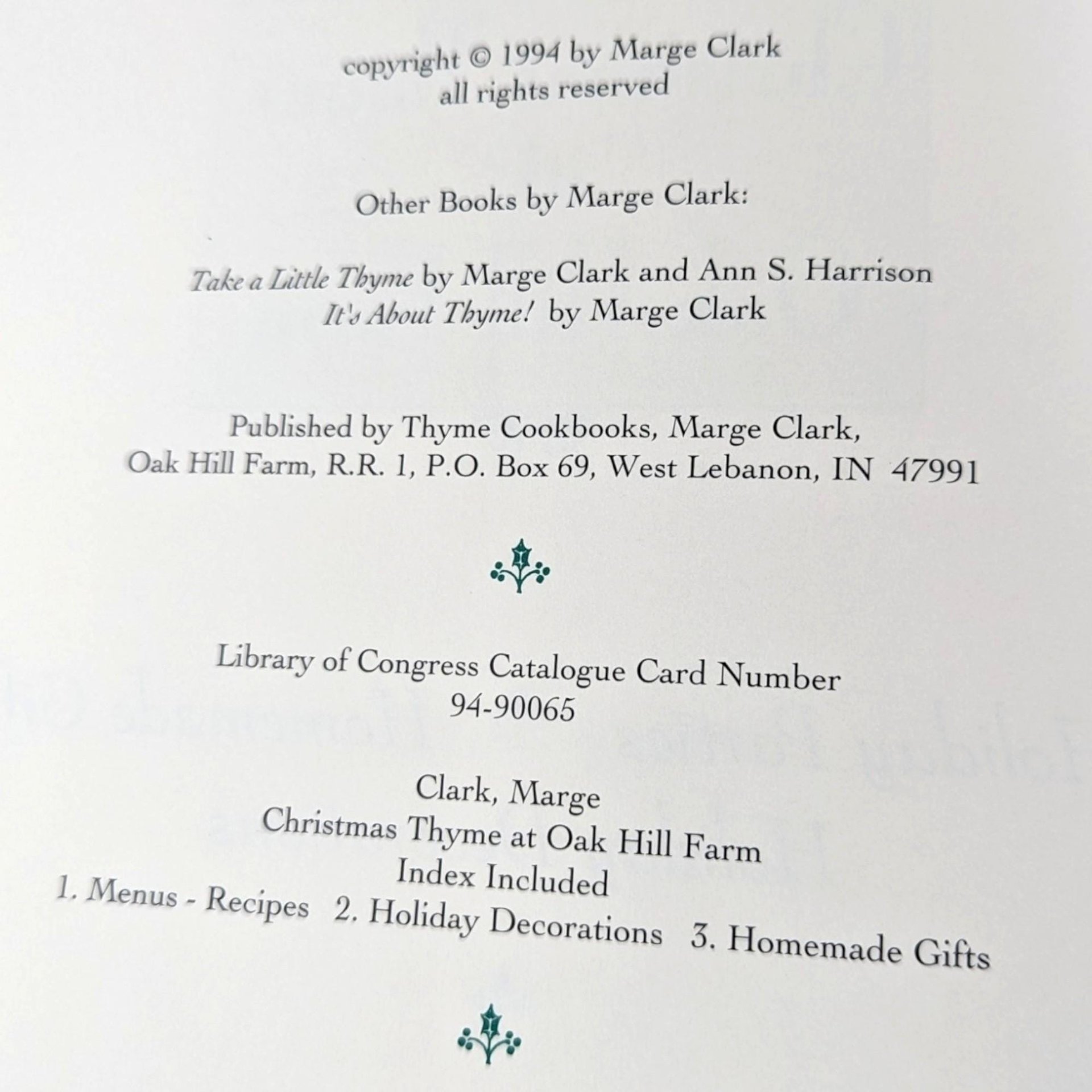 Signed Christmas Thyme at Oak Hill Farm Book: 1994 Holiday Decor & Crafts