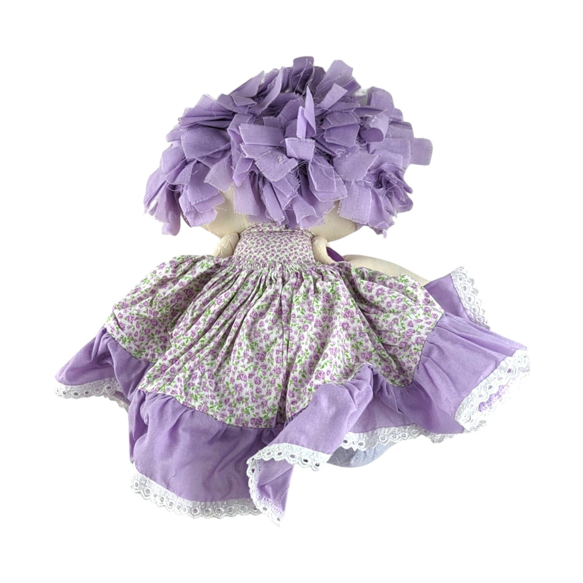 Vintage Handmade 19" Doll: Purple Floral Dress, Collectible Toy