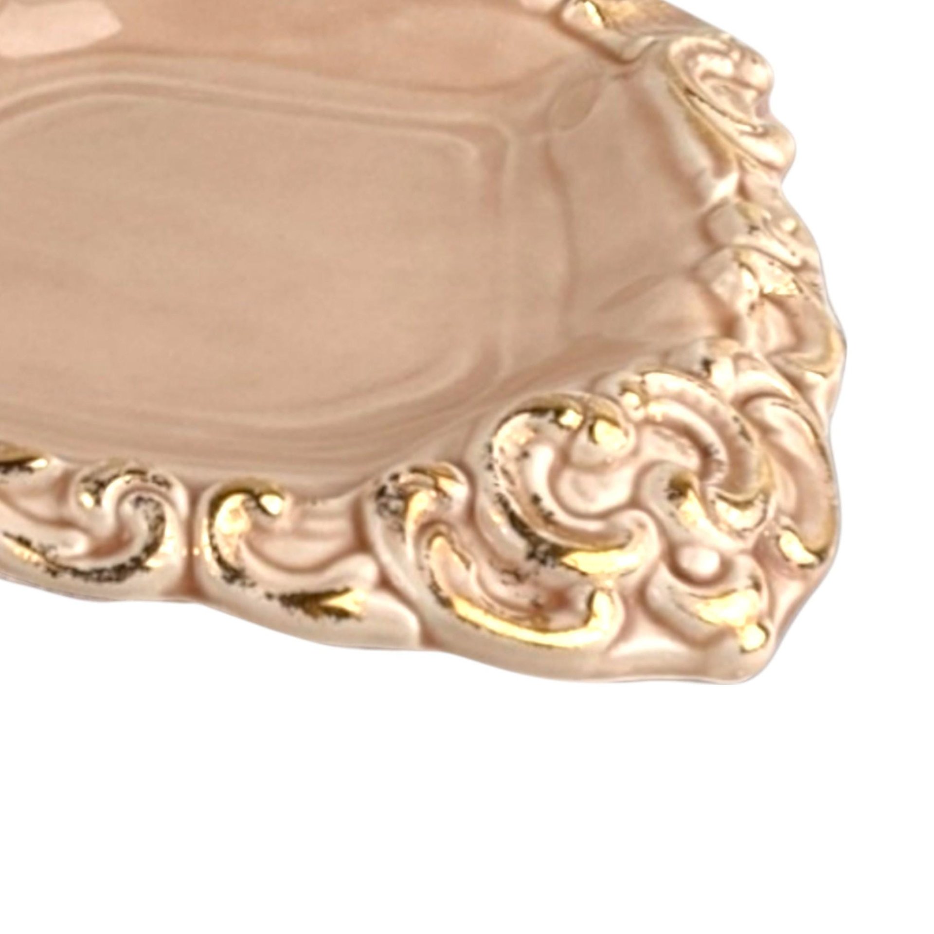 Vintage Pink Floraline Ceramic Ashtray - Florence Ceramics - Ornate Gold Trim - Mid-Century Modern Decor