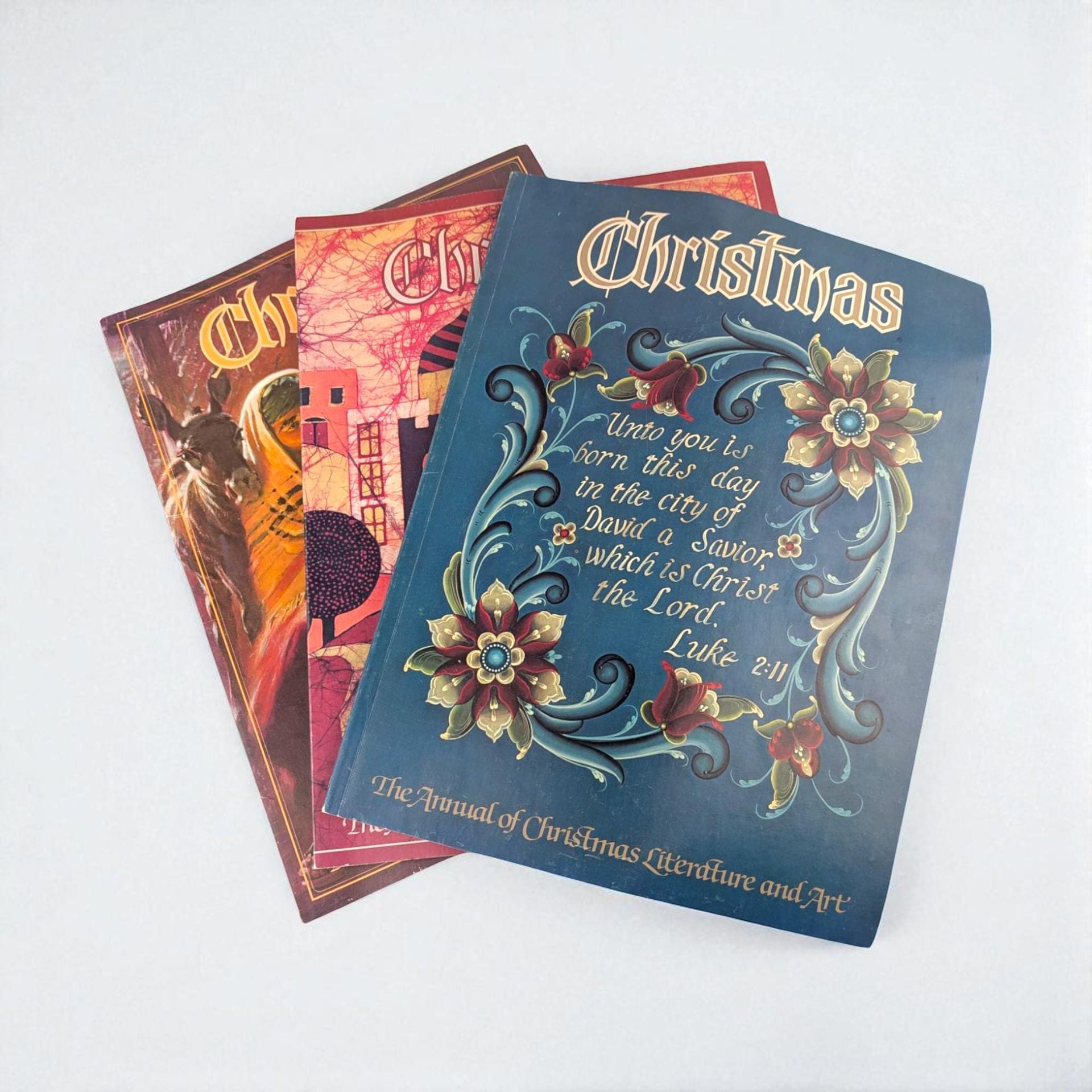 Vintage 1980s Christmas Literature Art Annuals Set of 3 Holiday Reading