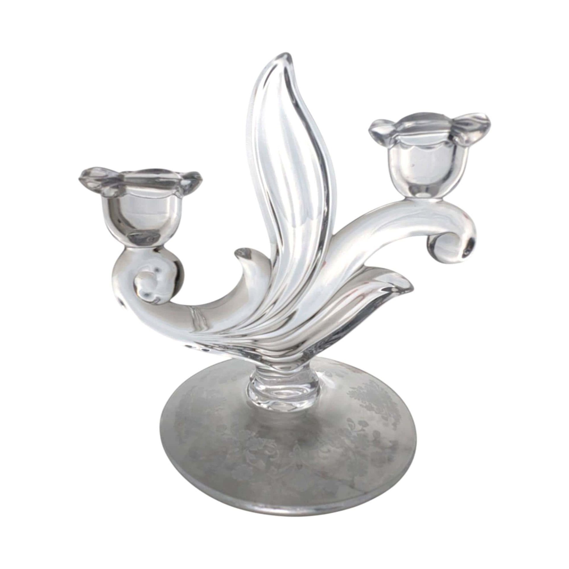 Vintage 1950s First Love Double Candlesticks: Duncan Miller Glass with Etched Floral Design