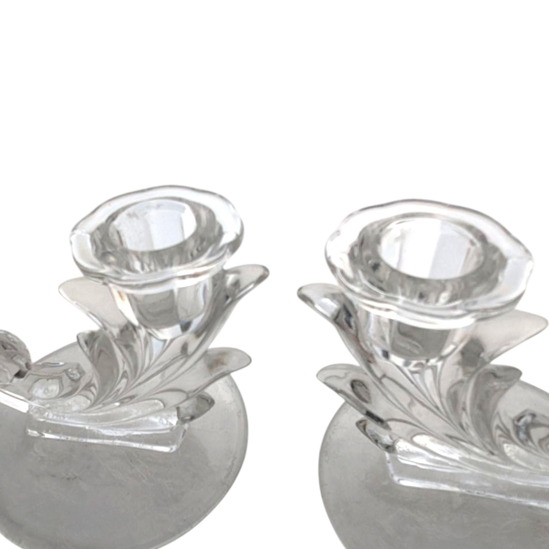 Fostoria Navarre Crystal Candlesticks: Vintage Etched Glass Pair