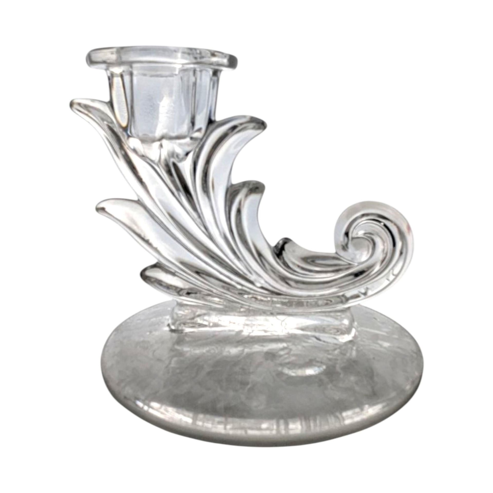 Fostoria Navarre Crystal Candlesticks: Vintage Etched Glass Pair