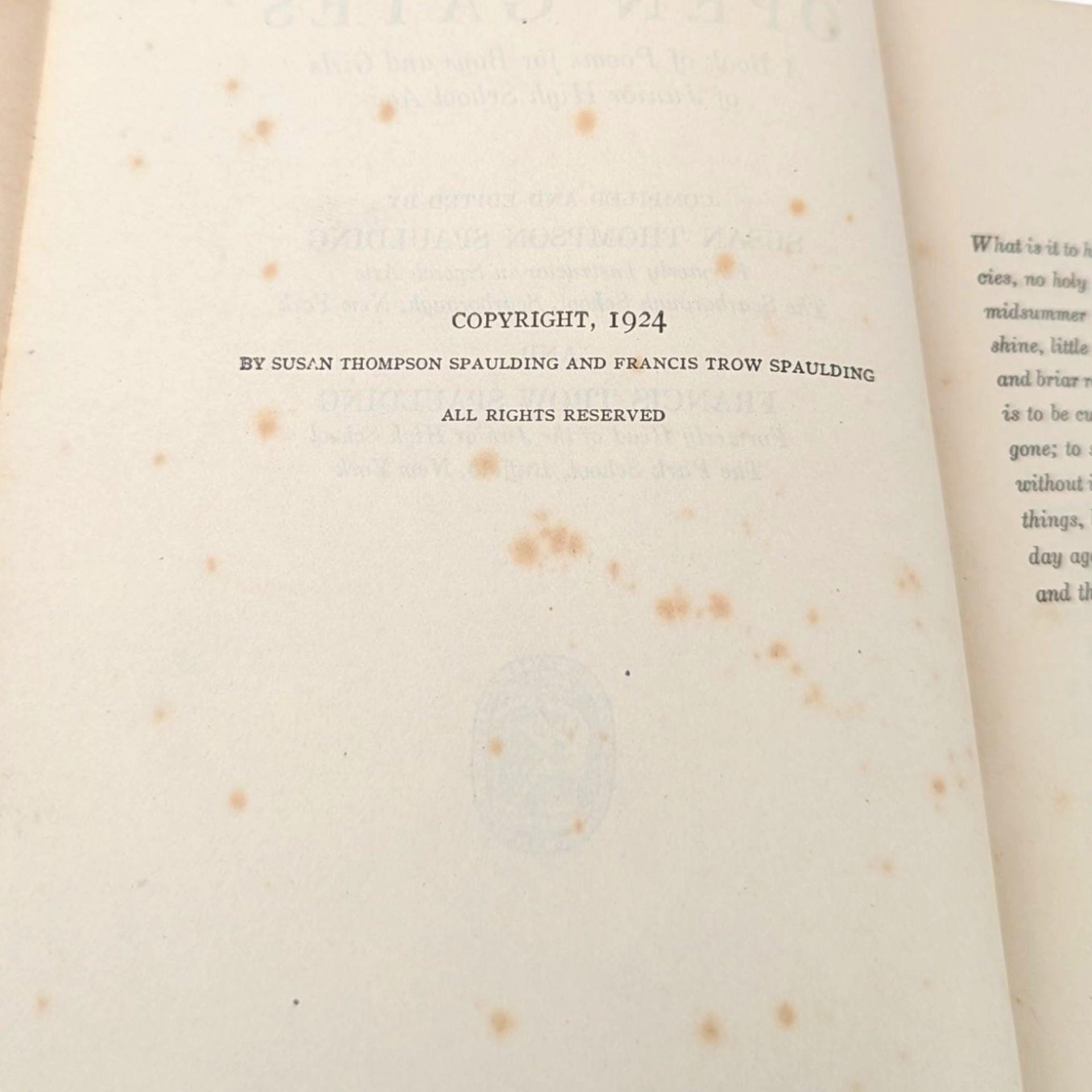1924 Junior High Poetry Book: Antique Children's Verse Anthology