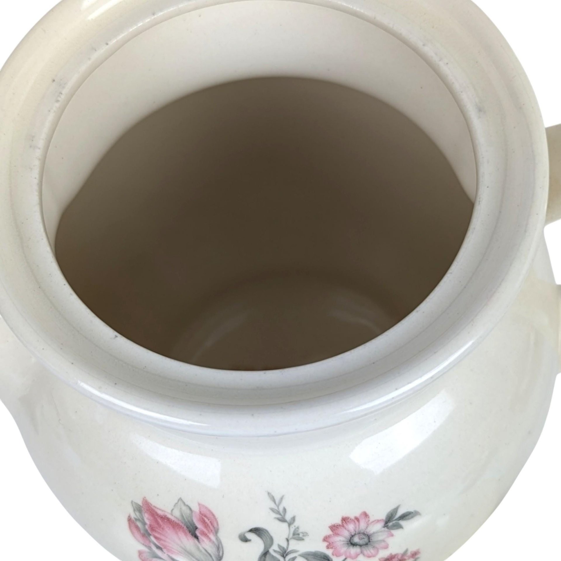 Vintage Drip-O-Lator Coffee Pot: Cream Ceramic Vase with Pink Flowers
