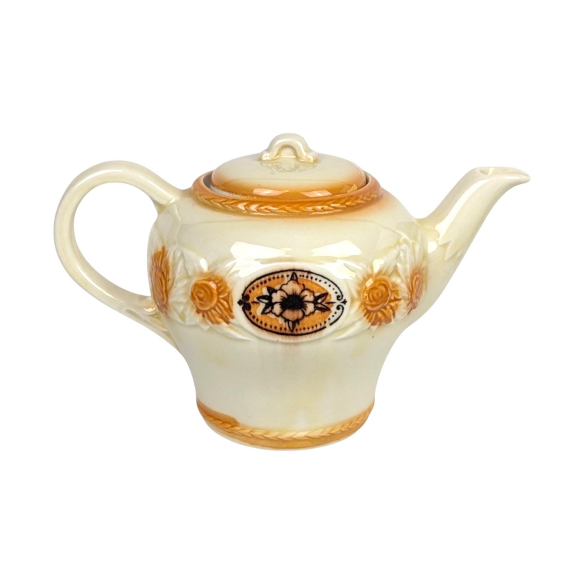 Vintage Porcelier Sunflower Teapot: Brown Medallion, Collectible Kitchenware