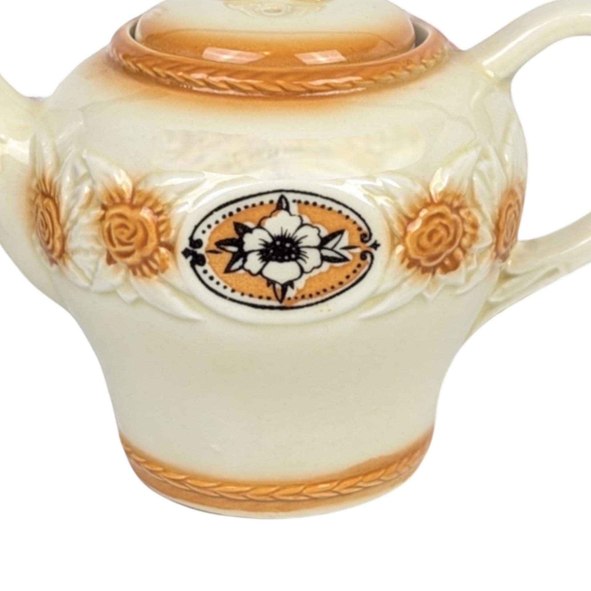 Vintage Porcelier Sunflower Teapot: Brown Medallion, Collectible Kitchenware
