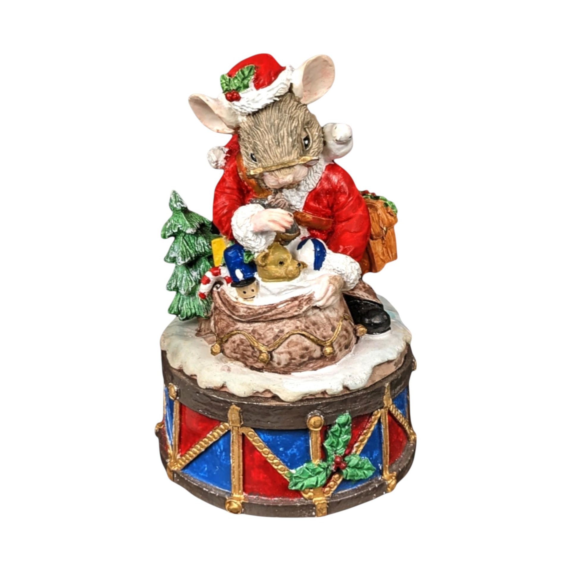 Vintage Resin Christmas Mouse Music Box: Musical Holiday Figurine Decor