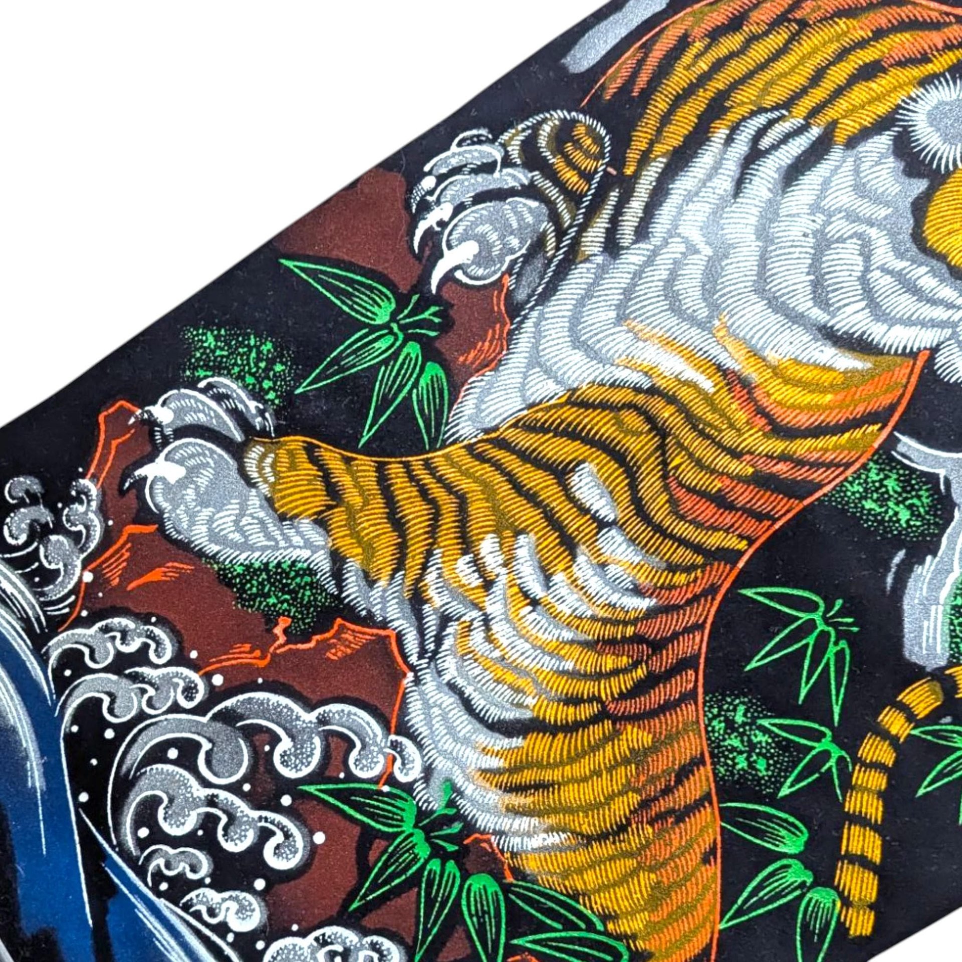 Vintage Japanese Tiger Eagle Velvet Handpainted Scroll Wall Art