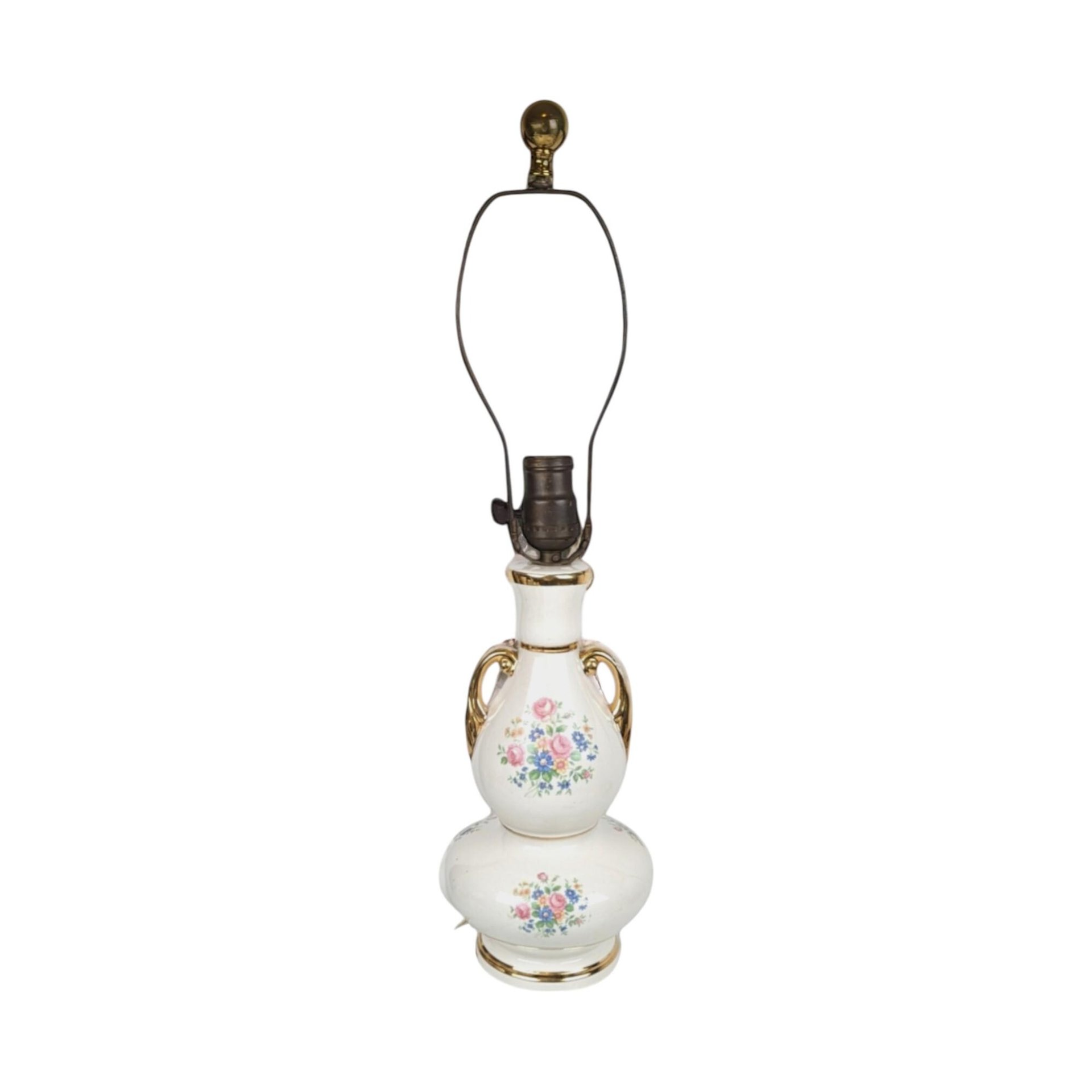 Vintage Floral Ceramic Table Lamp: Gold Accent Boudoir Lighting